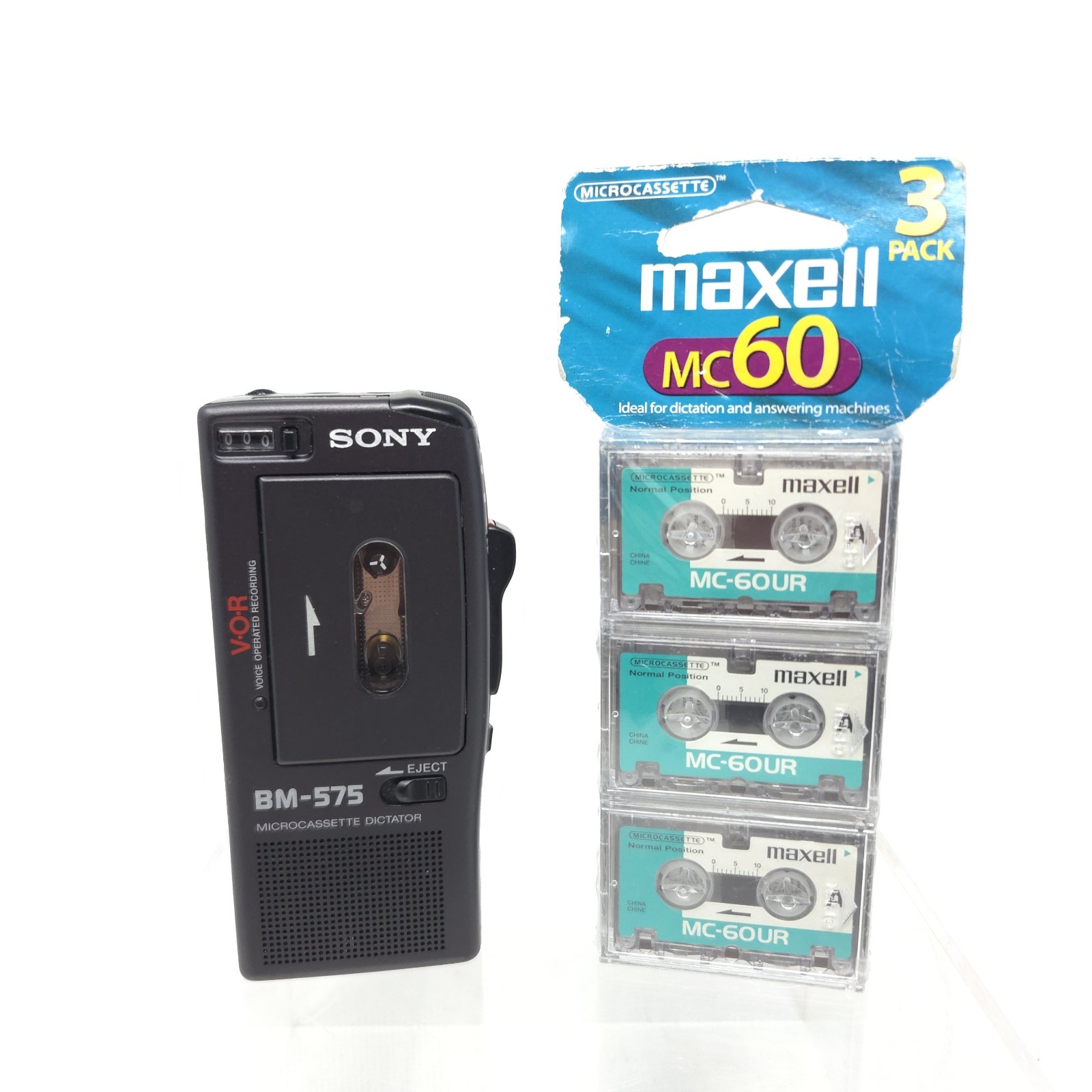 Sony BM-575 Micro Cassette Dictator Handheld Voice Recorder W/ 3 Tapes FOR PARTS