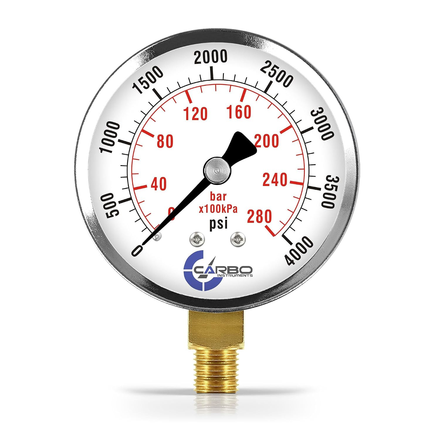 2-1/2″ Pressure Gauge, Chrome Plated Steel Case, Dry, 0-4000 Psi/Kpa, Lower