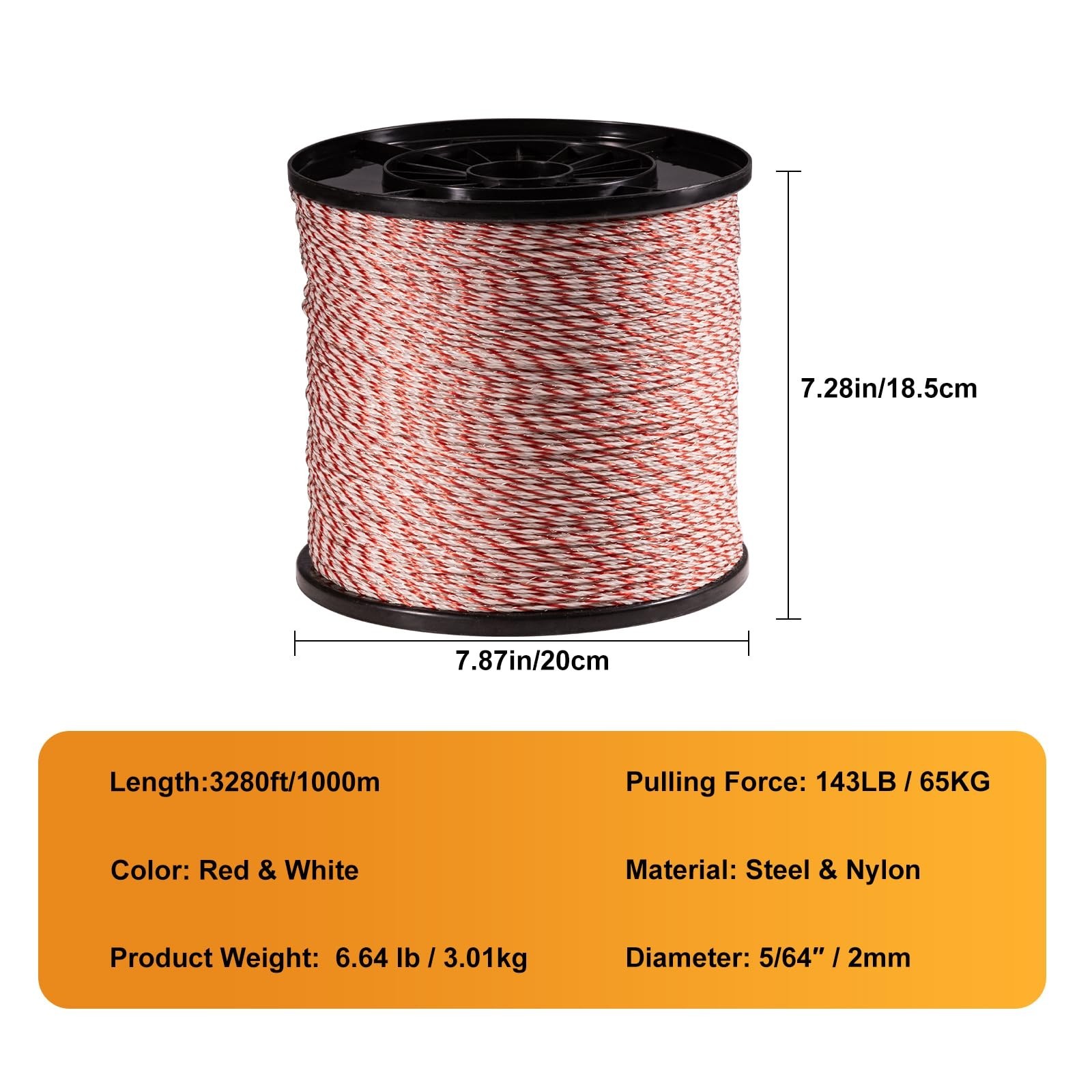 3280ft Electric Fence Wire Rope, 6 Strand Stainless Steel Polywire, Rust Resista