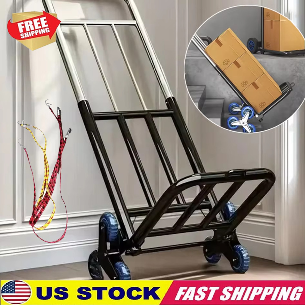 330 lbs Stair Climbing Cart Heavy Duty Folding Hand Truck Dolly 6 Wheels + Rope