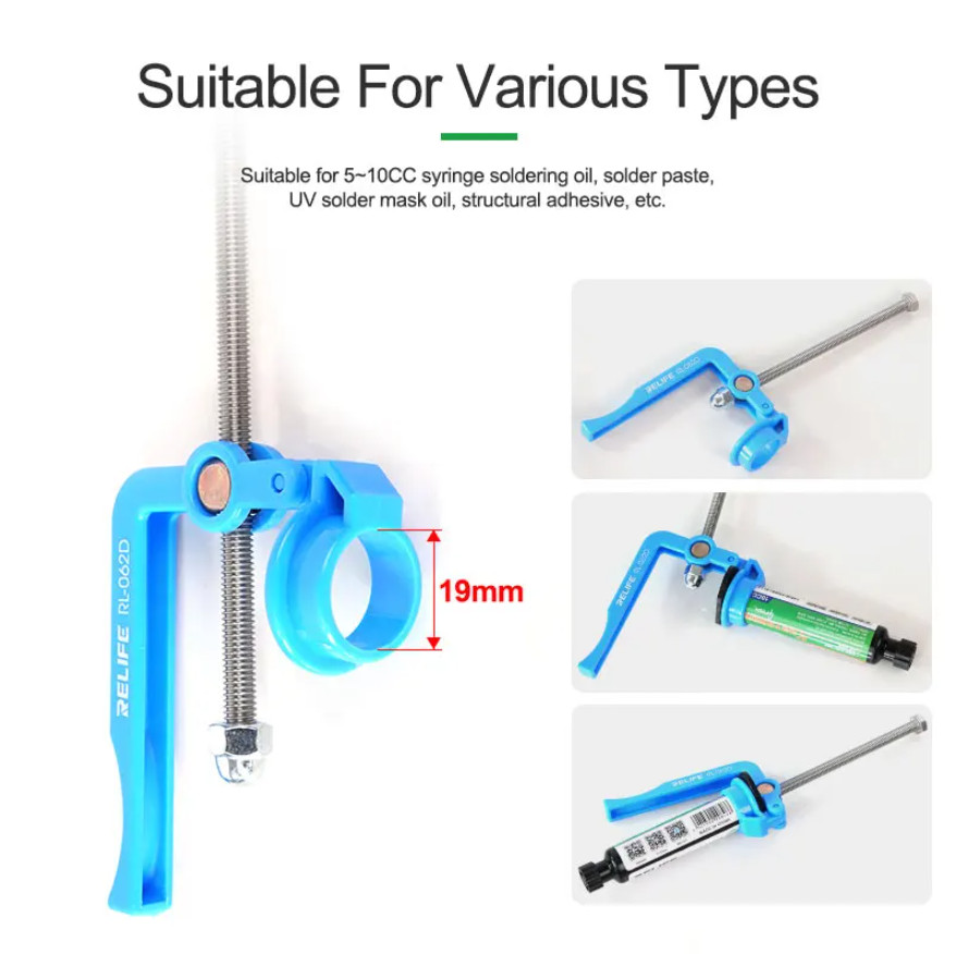 RELIFE 10CC Dispenser Gun Solder Paste UV Mask Oil Flux Rosin Plunger Syringe