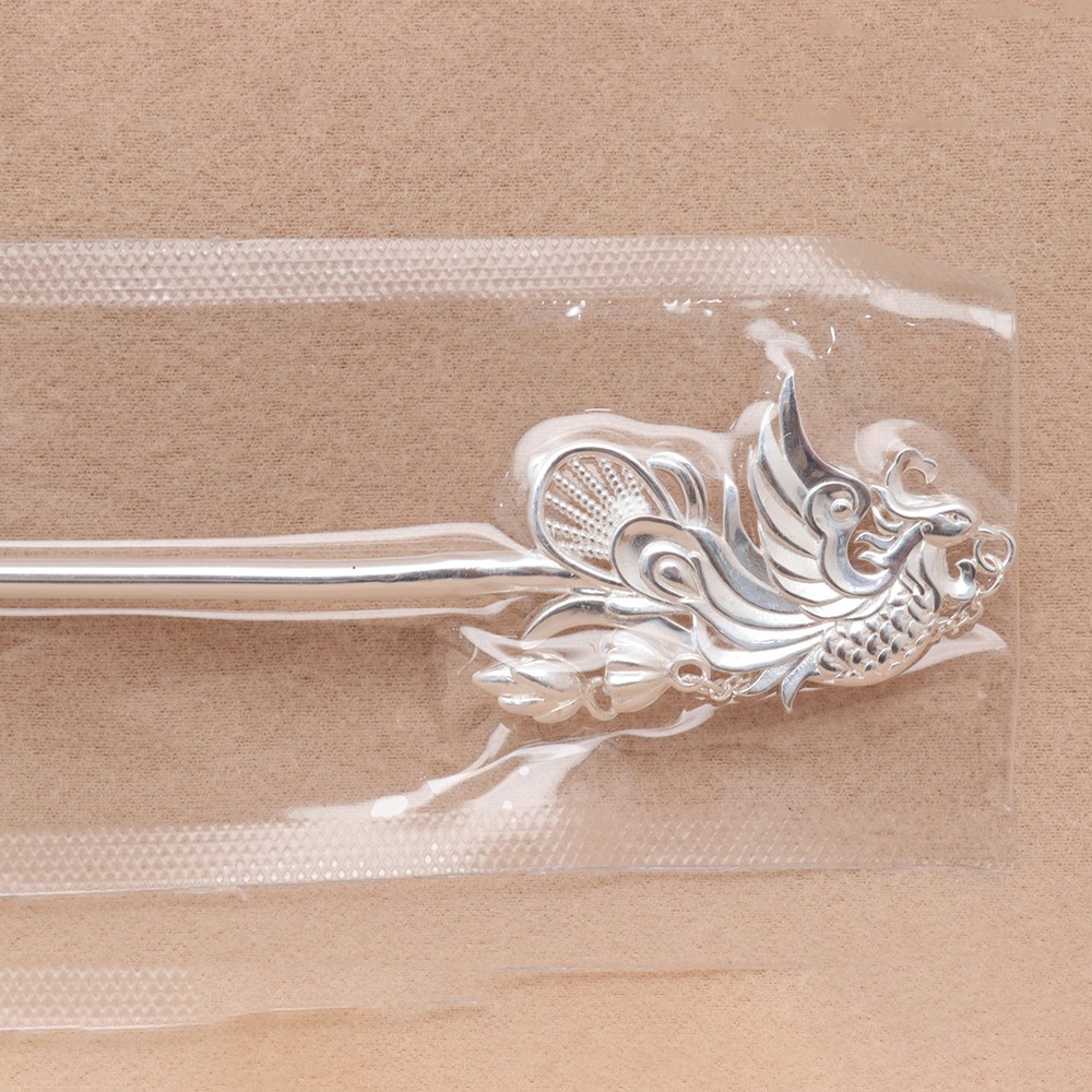 Pure S999 Fine Silver Carved Phoenix Chinese Oriental Hairpin 22.5-23g 6.4inch