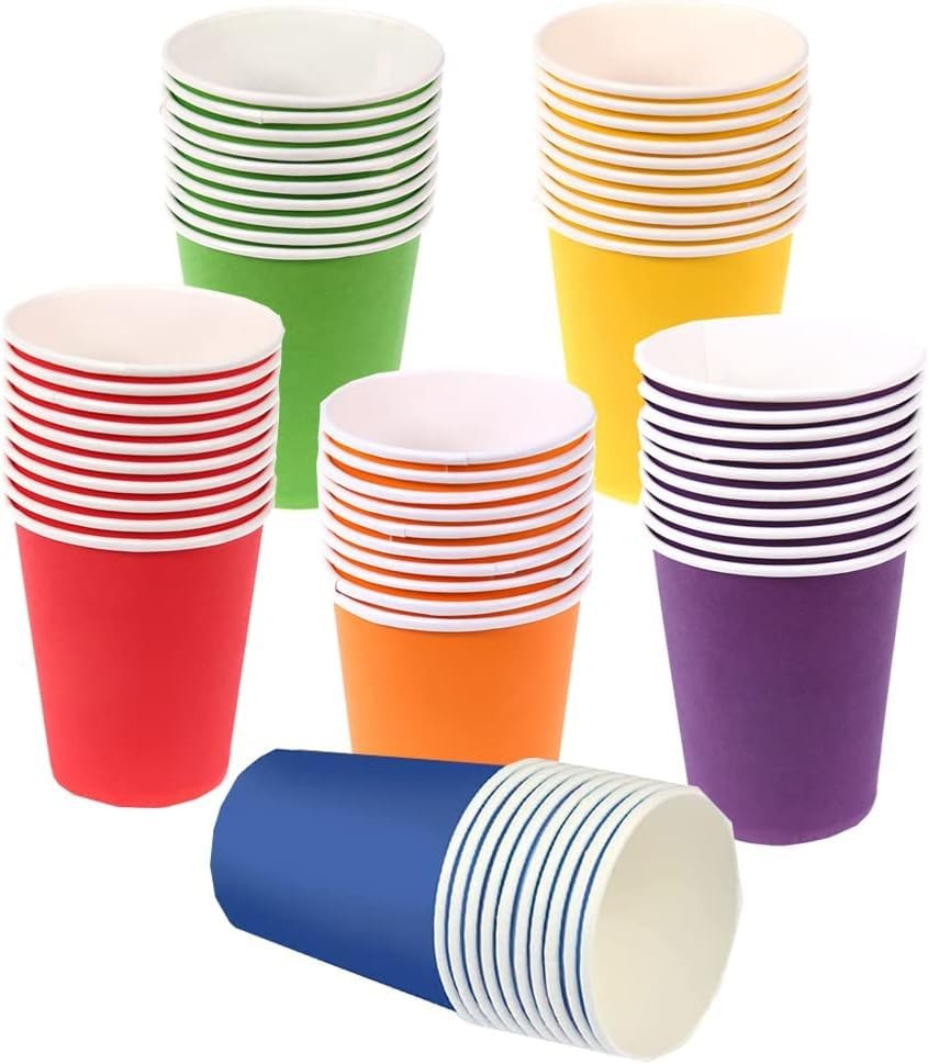 60 Pack Paper Cups, 250ml Multicoloured Party Cups Biodegradable Disposable…