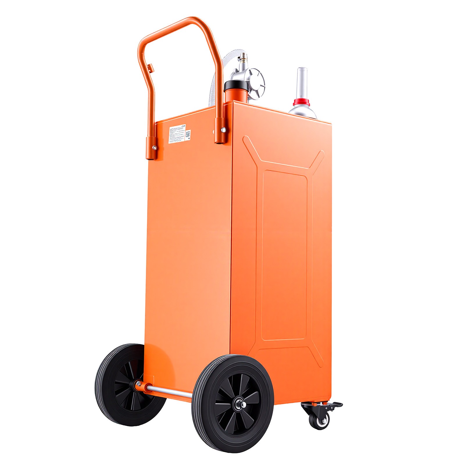 VEVOR 35 Gal Fuel Gas Caddy Portable Storage Tank Manual Pump 4 Wheels Orange