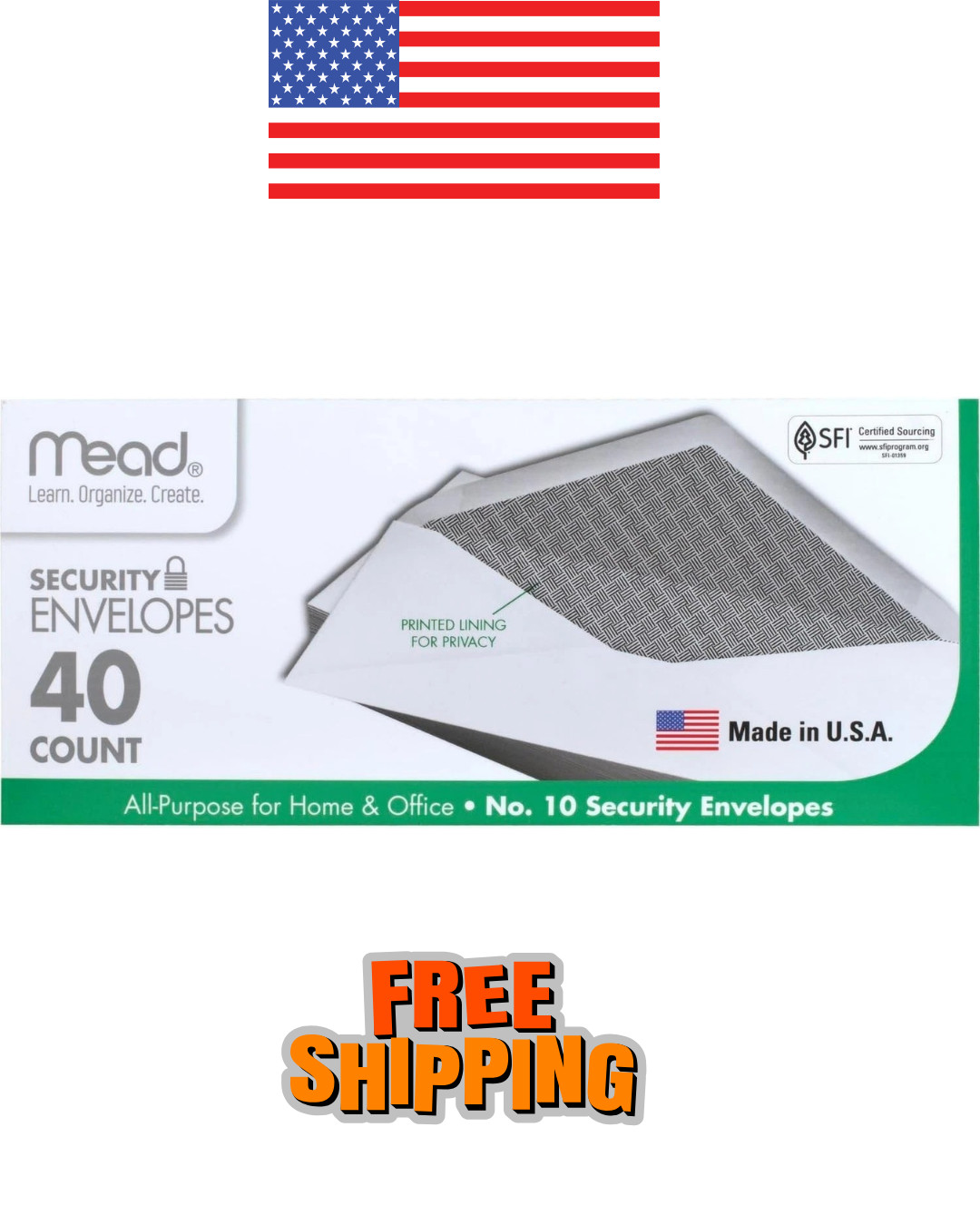 Mead #10 Envelopes, Letter Size, 4-1/8″ x 9-1/2″, Security Printed Lining for Pr