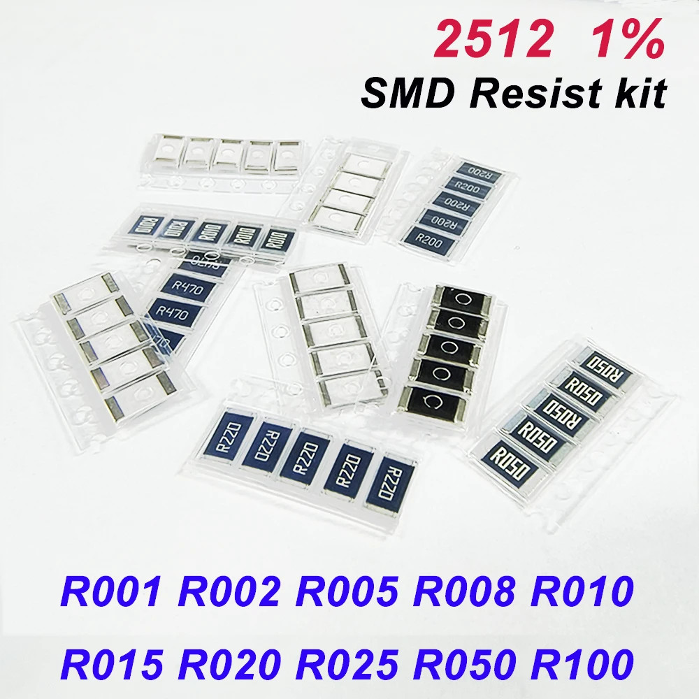 50PCS 2512 SMD Resistor Kit 0.01Ω-1Ω 1% Low Resistance Set