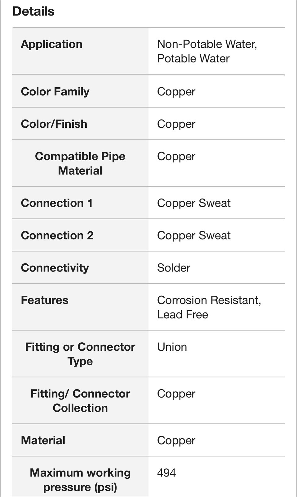 EVERBILT C633W Union Cup x Cup 1” Copper Pressure Fitting, Model: # C633WHD1