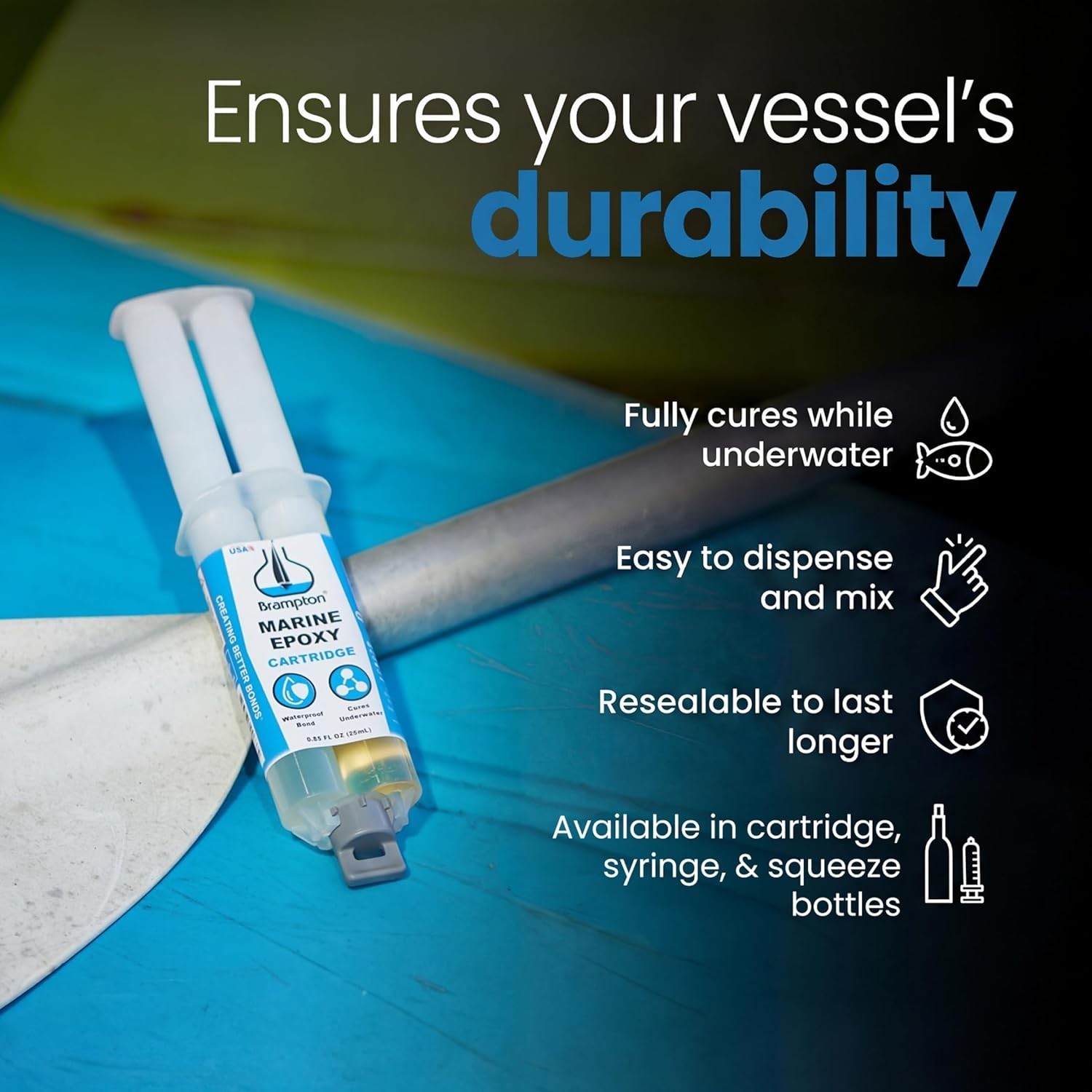 Brampton Marine Epoxy – Chemical-Resistant, Quick Drying, Durable Bond – 4oz