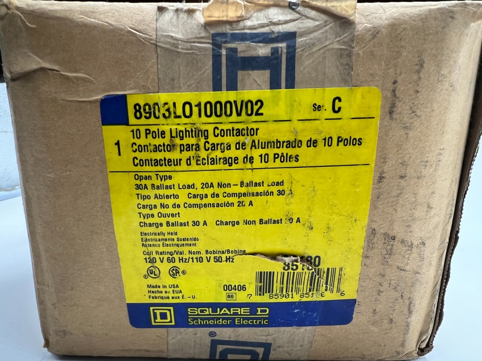 Square D 8903LO1000V02 12-P 30A 120VAC Coil Electrically Held Lighting Contactor