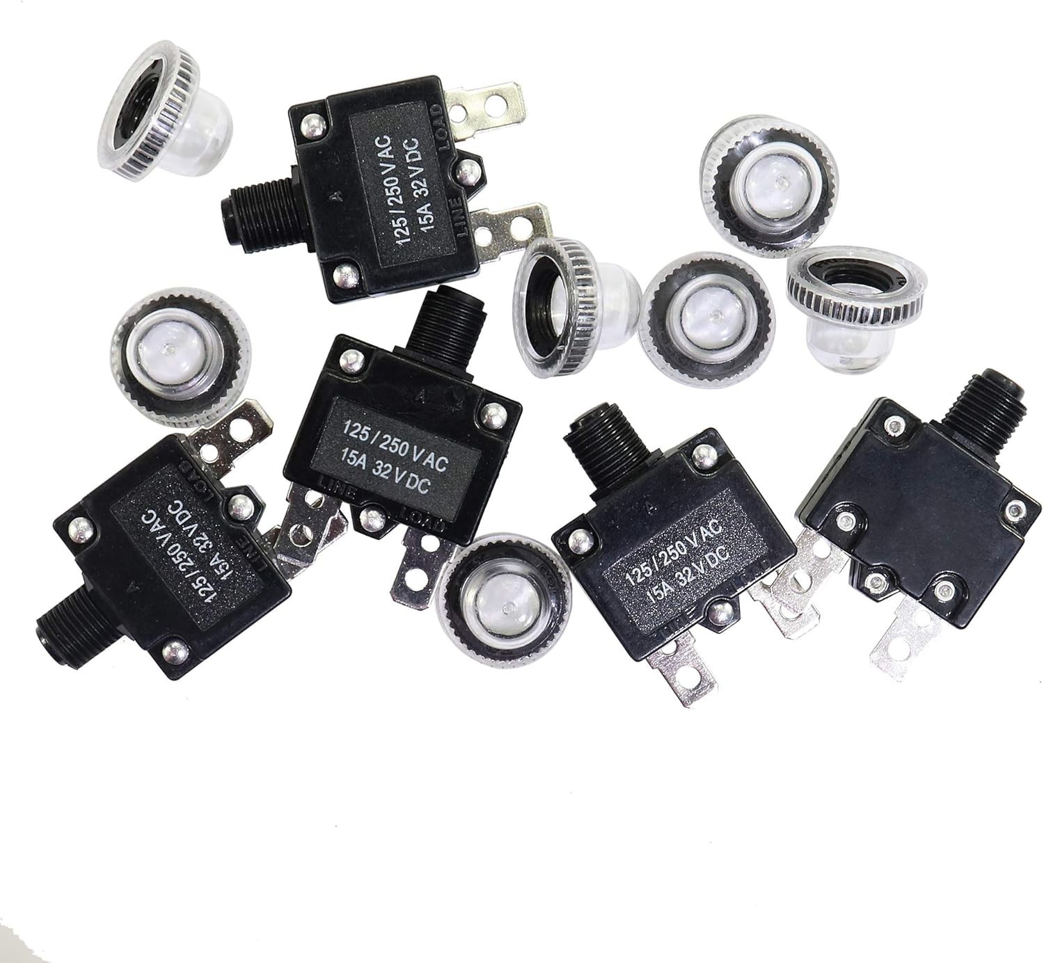 5PCS 15Amp Circuit Breakers Waterproof Reset Panel Mount Automotive Marine AC DC