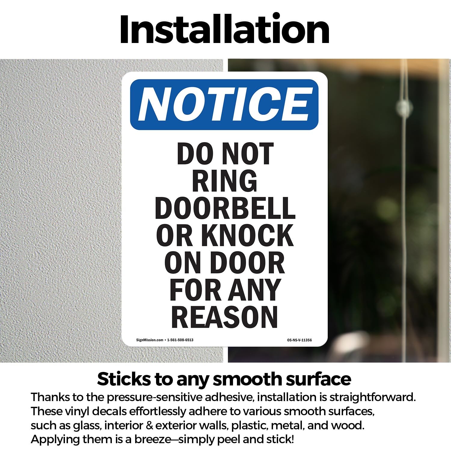 Do Not Ring Doorbell Or Knock OSHA Notice Vinyl Decal Label 24 Inch x 18 Inch…