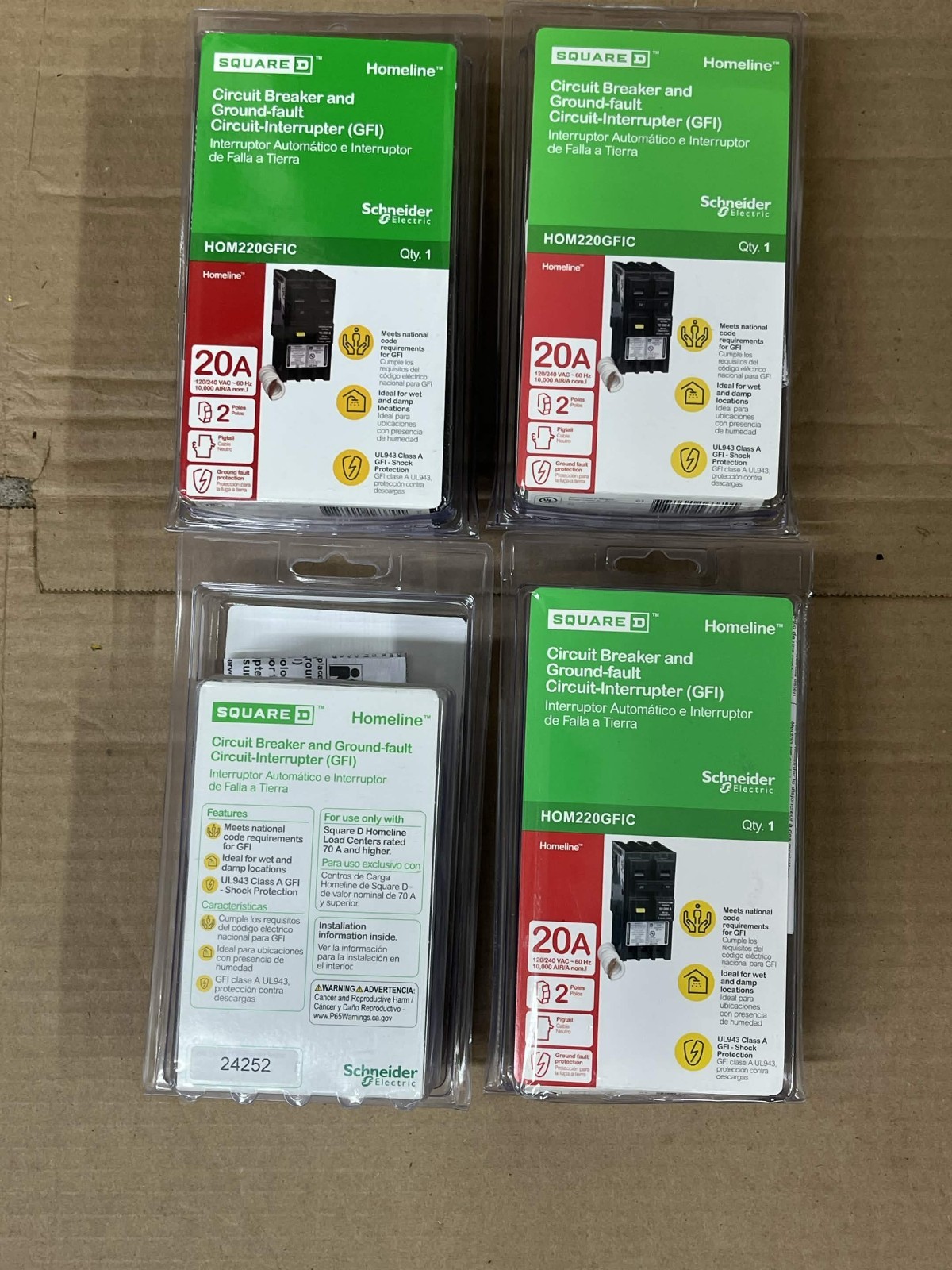New Square D Homeline 20 Amp 2-Pole GFCI Breaker HOM220GFIC 120/240V Lot of 4