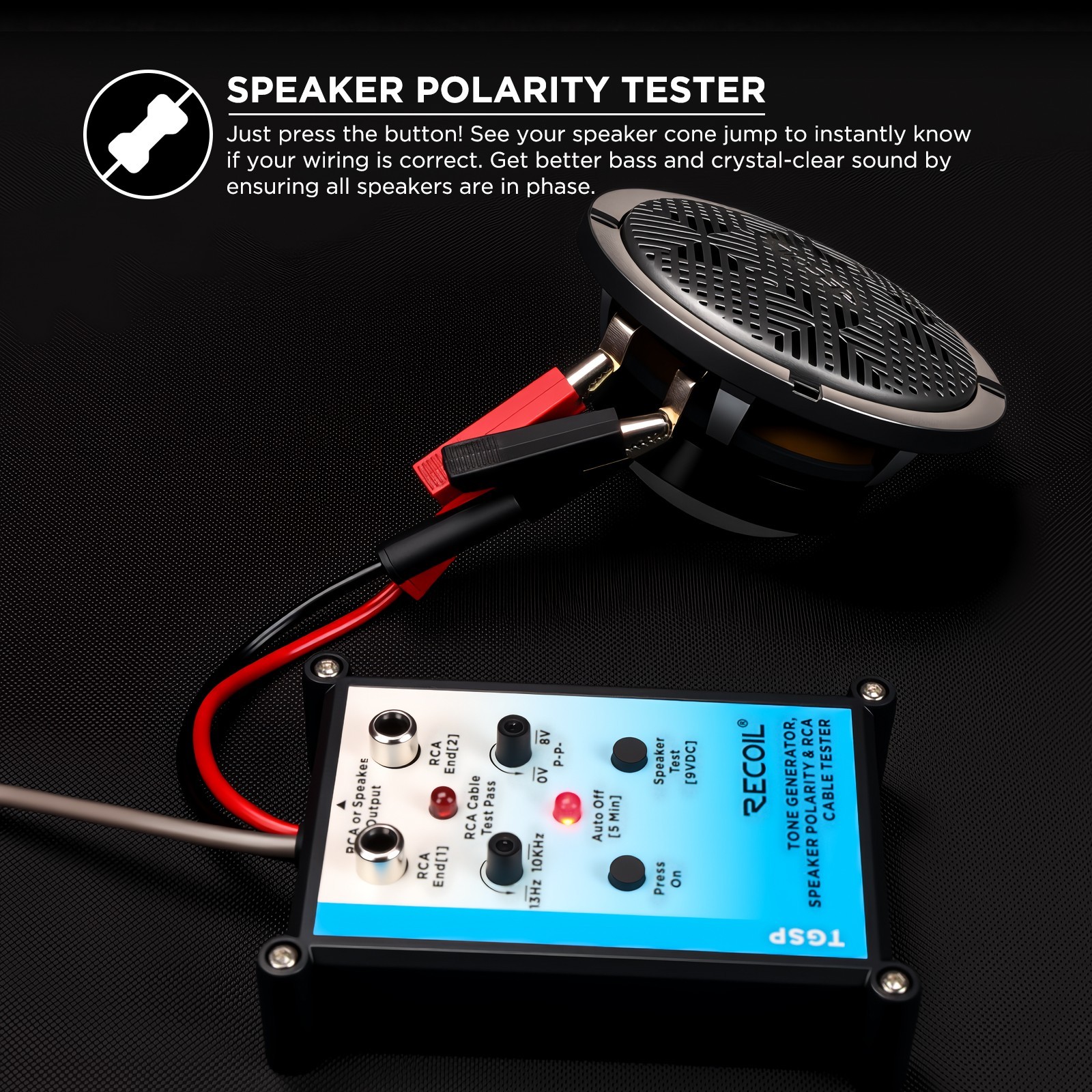 RECOIL TGSP AUDIO Speaker Tester & Polarity Checker, Audio Testing Tool