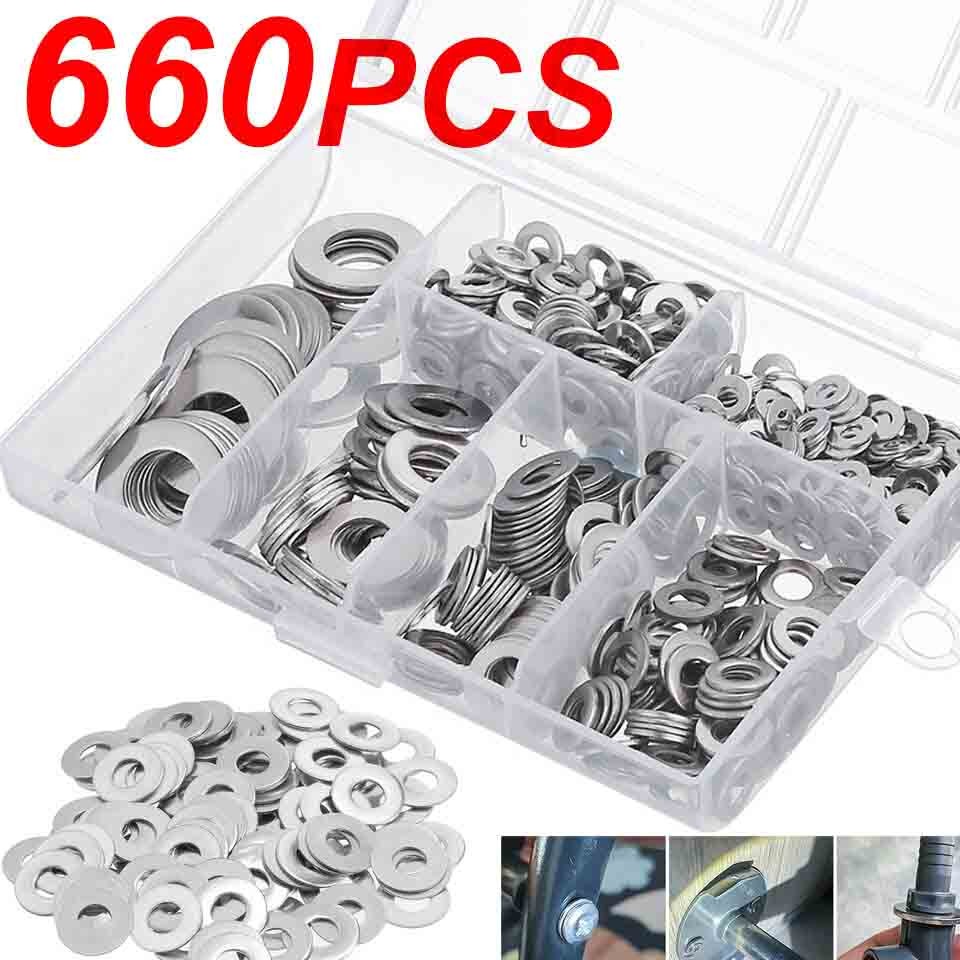 New 304 Stainless Steel Washers Flat Washer Assortment Set Value Kit,660 Pieces