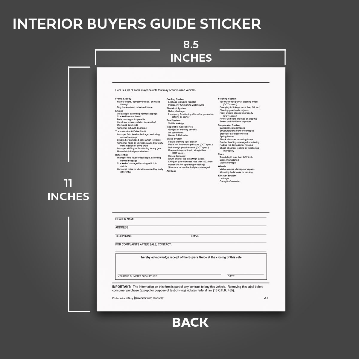 1-Part Self-Adhesive Buyers Guides – As Is / Warranty (No Lines) (100/pack)