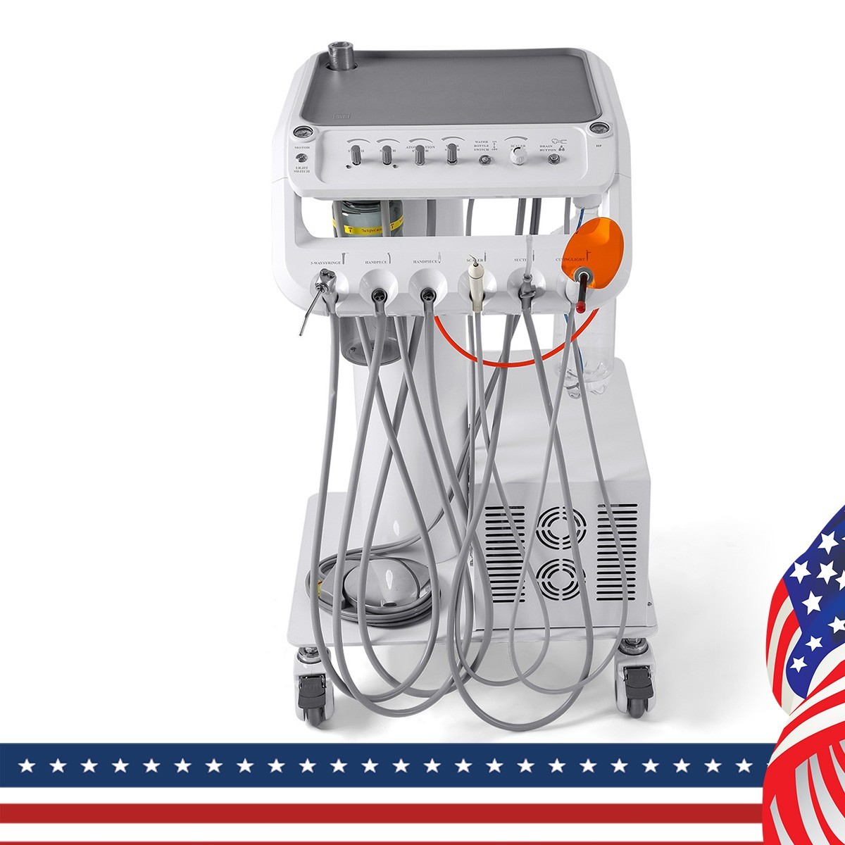 Dental Portable Delivery Unit System Air Compressor Cart /w+ Surgical Lamp Light