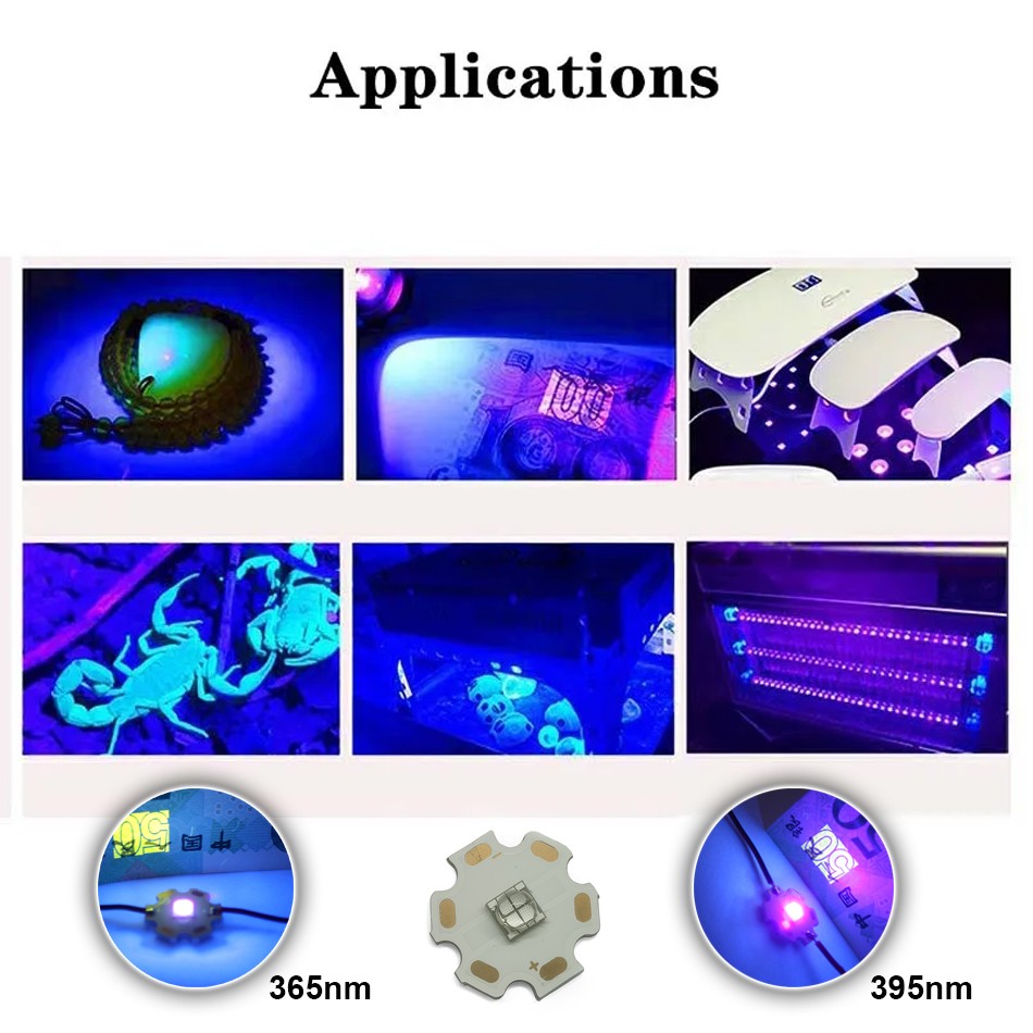 365nm 395nm UV Purple LED bead 10W SMD 5050 High Power 4Chips with lens Holder