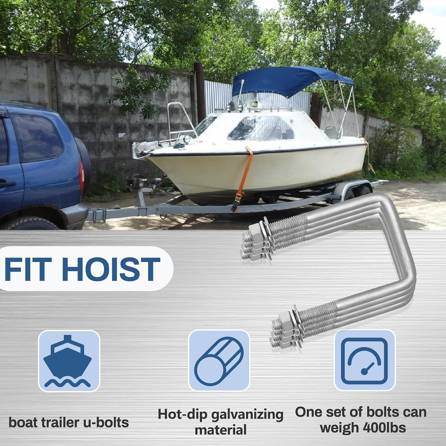 4 Pcs Hot Dipped Galvanized Square U-Bolts,1/2″ D X 3 1/16″ W X 5 5/16″ L,Boat T