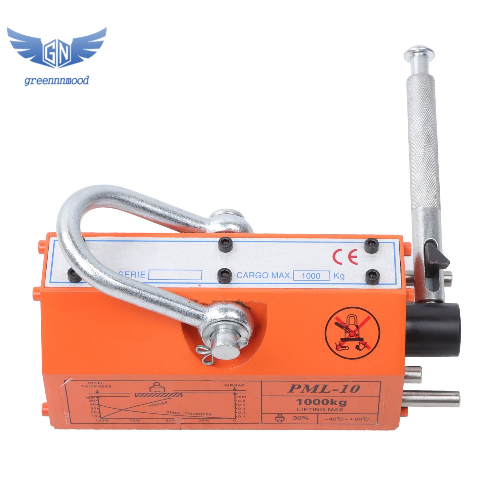 Magnetic Lifter Lifting Magnet Hoist 2200 lbs/1000 kg 2 Safety Factor Orange