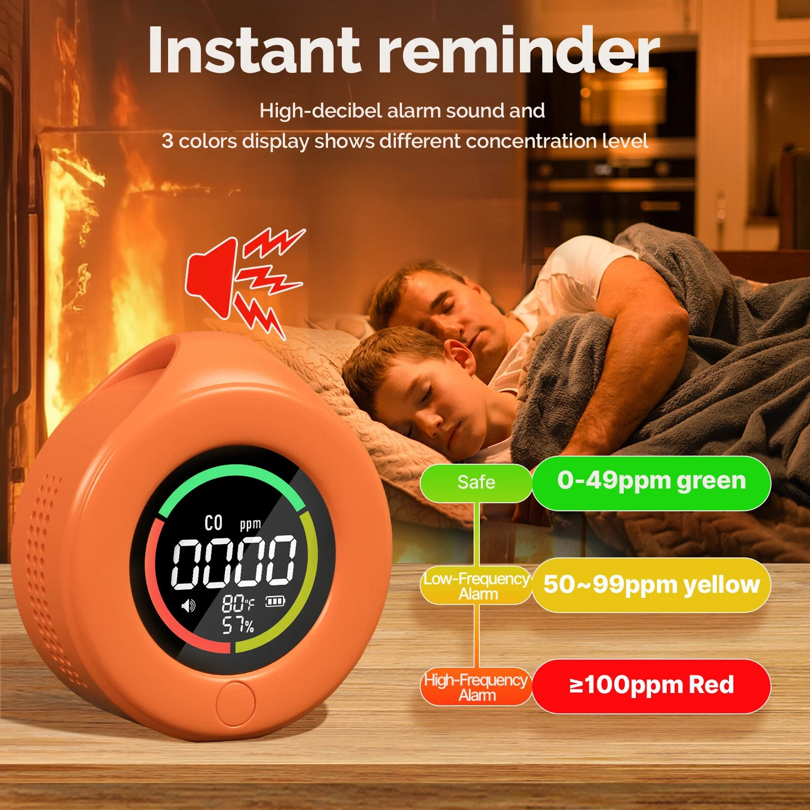 MOES Portable Carbon Monoxide Detector Temp/Humi/CO Sensor Alarm Outdoor/Indoor