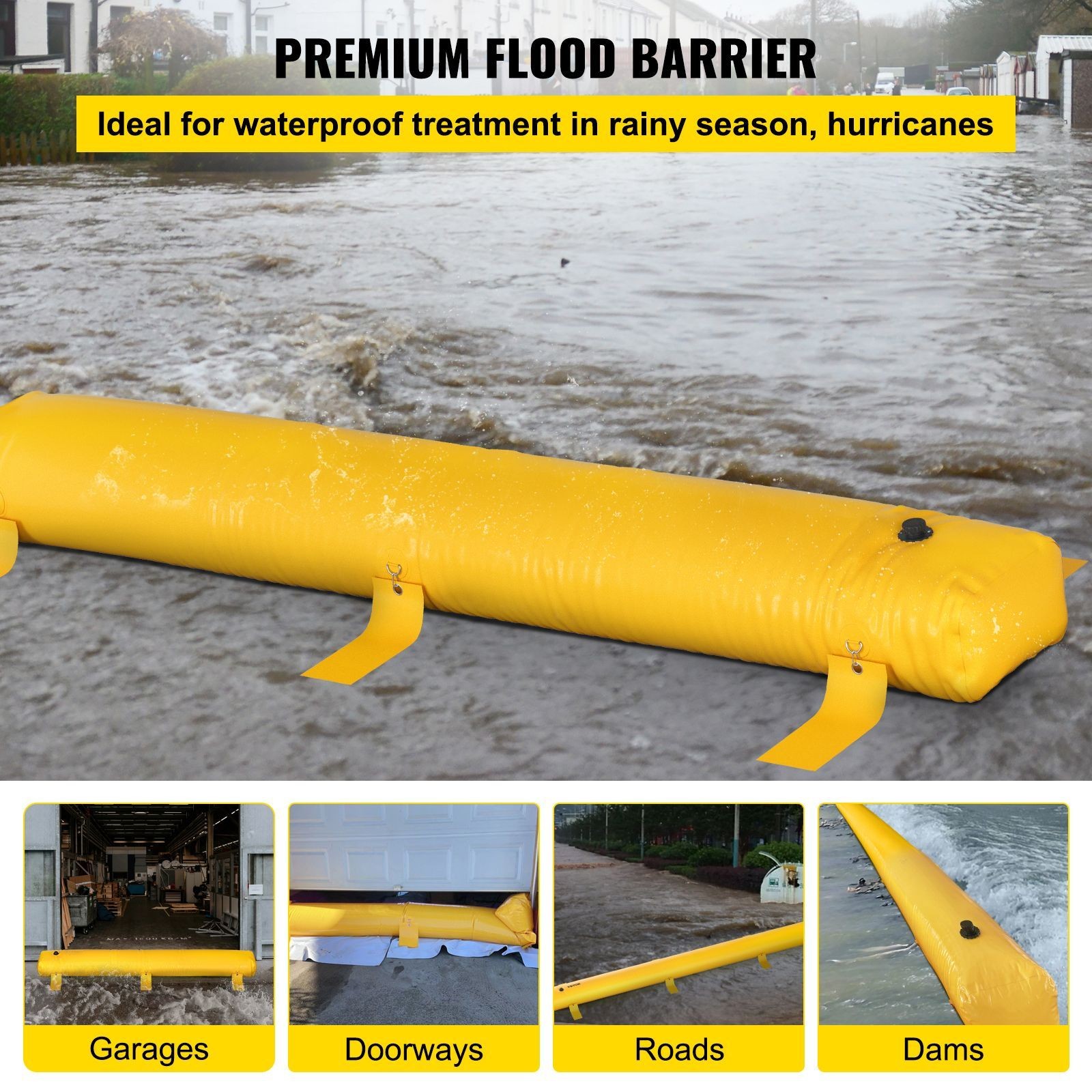 Reusable PVC Flood Barrier: 24’L x 20″W x 12″H, Lightweight & Stackable