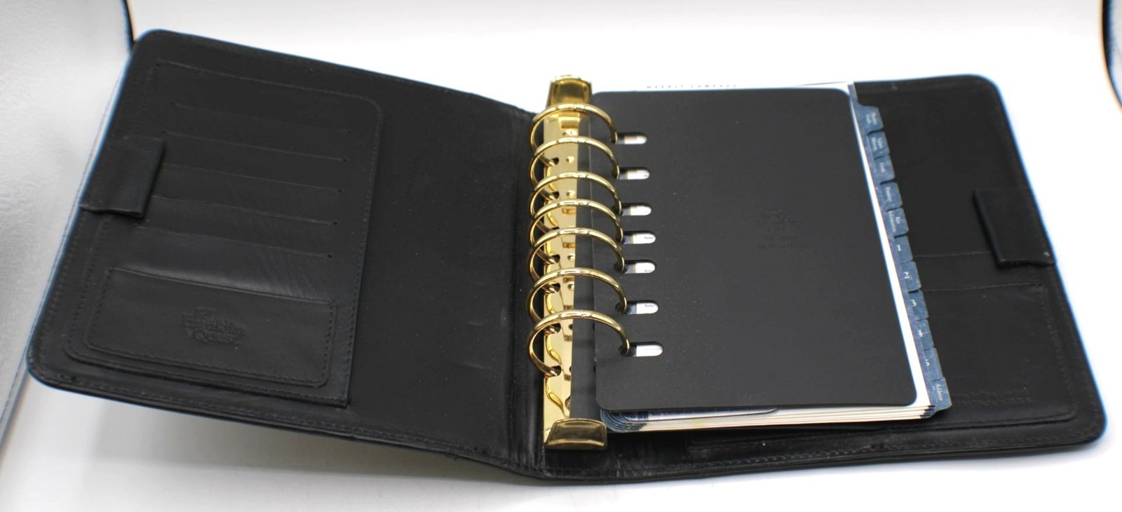 Black Leather Franklin Quest Planner Organizer Planner 7-Ring Binder Card Slots