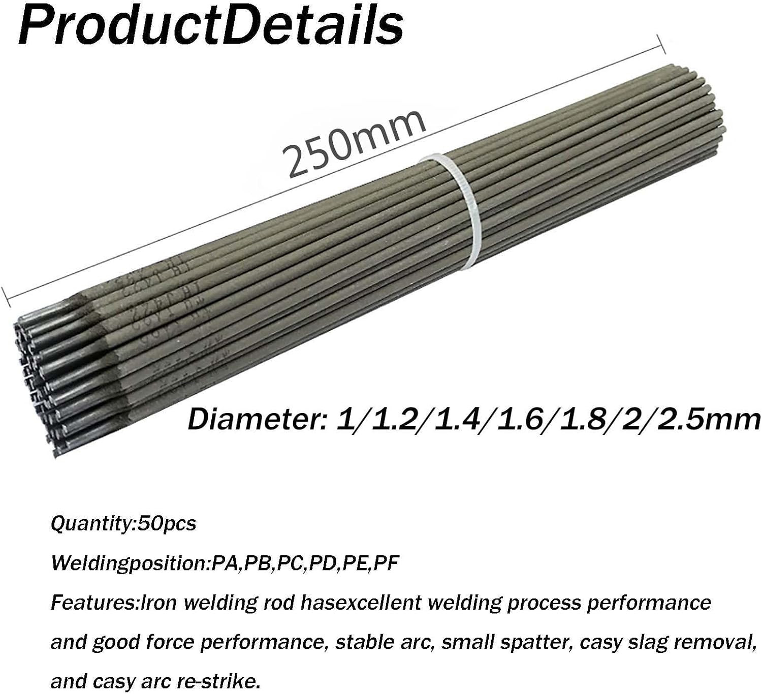 50PCS J422 Welding Rods 1.8Mm, Mild Steel Electrodes, All Position Stick Rods, S