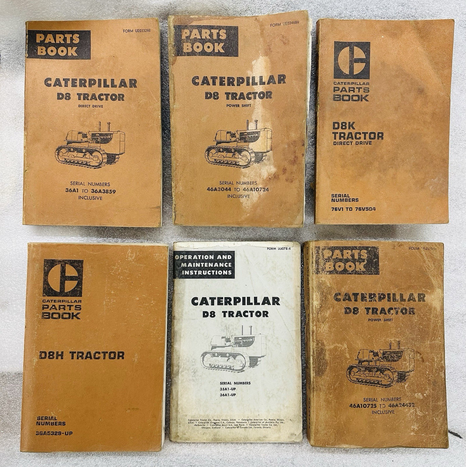 Caterpillar D8 D8K D8H Tractor Manual Operation Maint. & Parts Book – Lot of 6