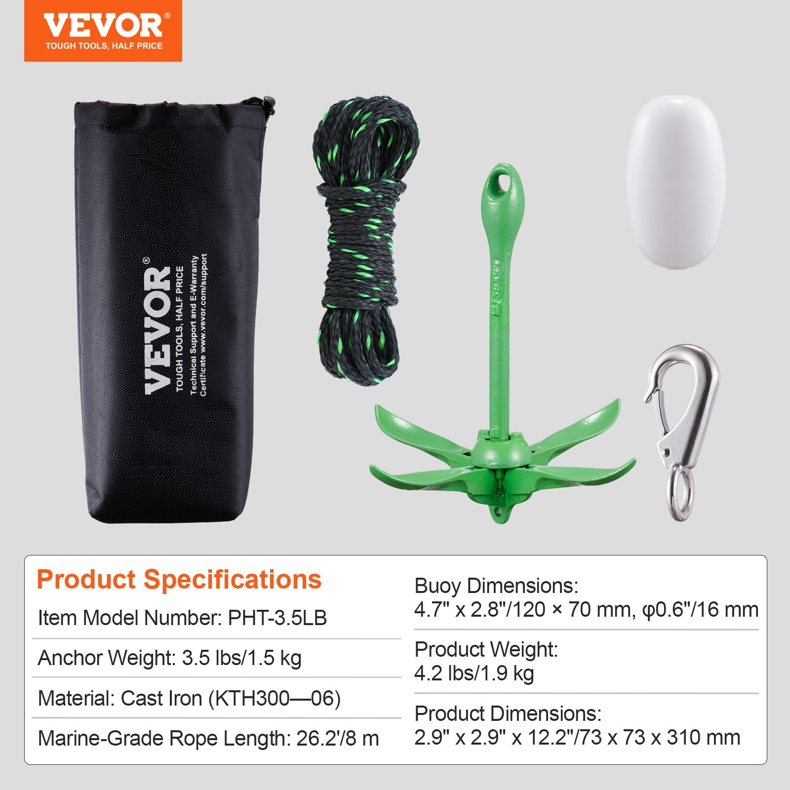 [New]Kayak Anchor Kit, 3.5 lb Paddle Board Anchor Kit with 26.2 ft/8 m Rope and