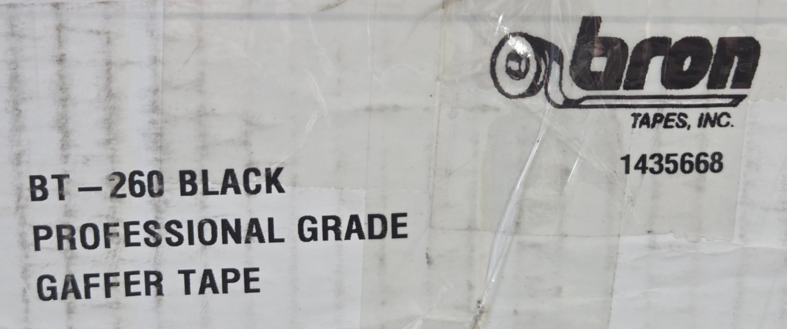 BT-260 professional grade gaff Gaffer’s tape BLACK 2” x 50 yards BRON TAPES new