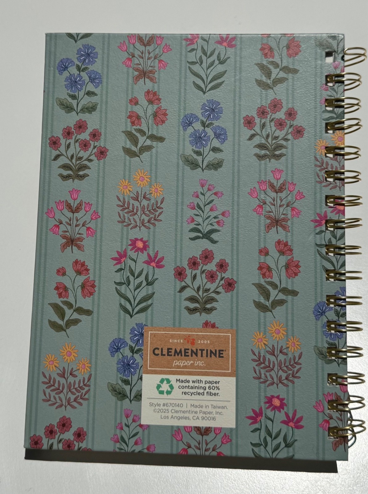 Clementine Twin Wire Hard Cover Spiral Journal Notebook Floral Blue «Notes»