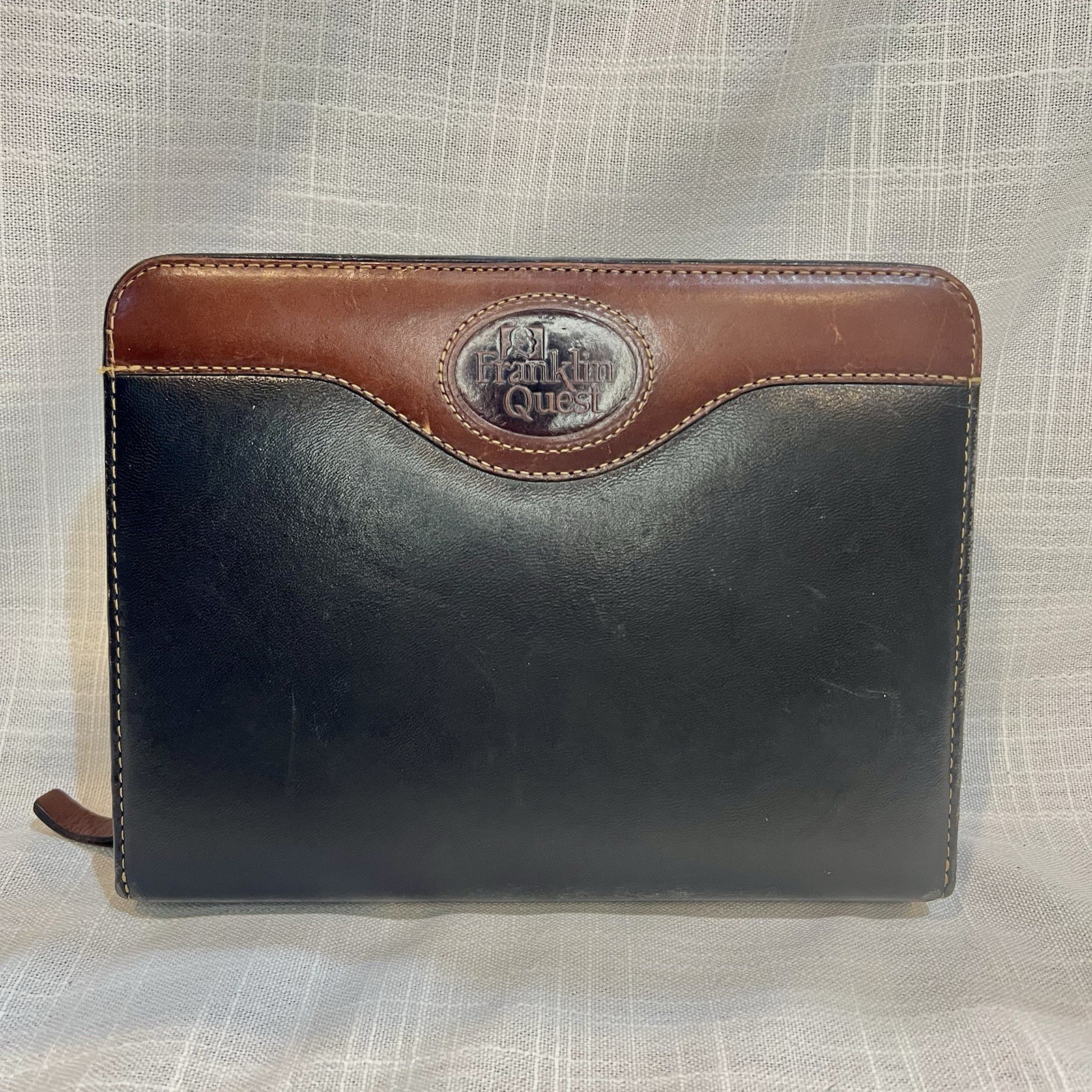 Franklin Quest Woodman Planner Full Zip 6 Ring Leather Organizer Binder VINTAGE