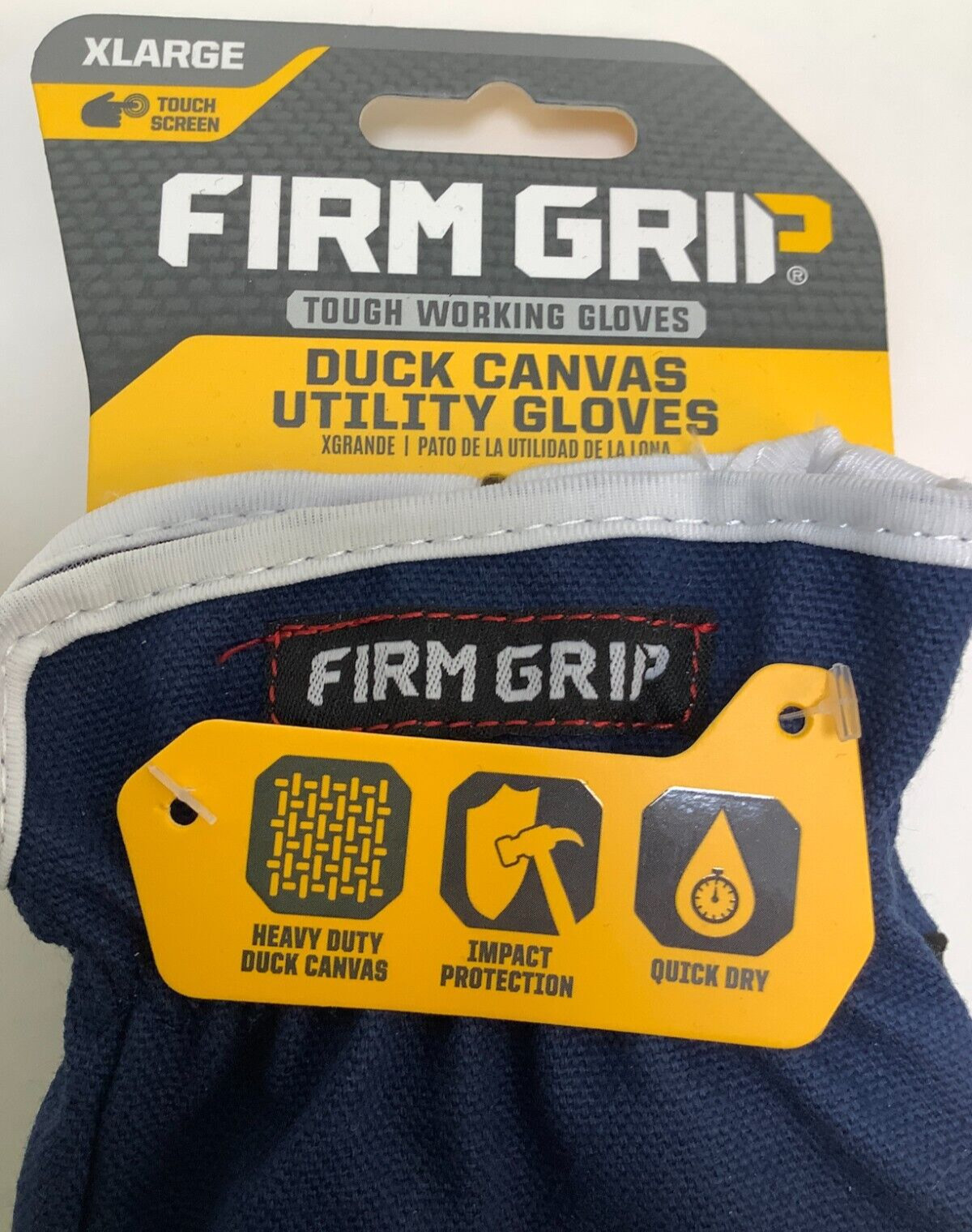 Firm Grip Duck Canvas Utility Gloves, X Large, Touch Screen, Navy Blue, 3 Lot