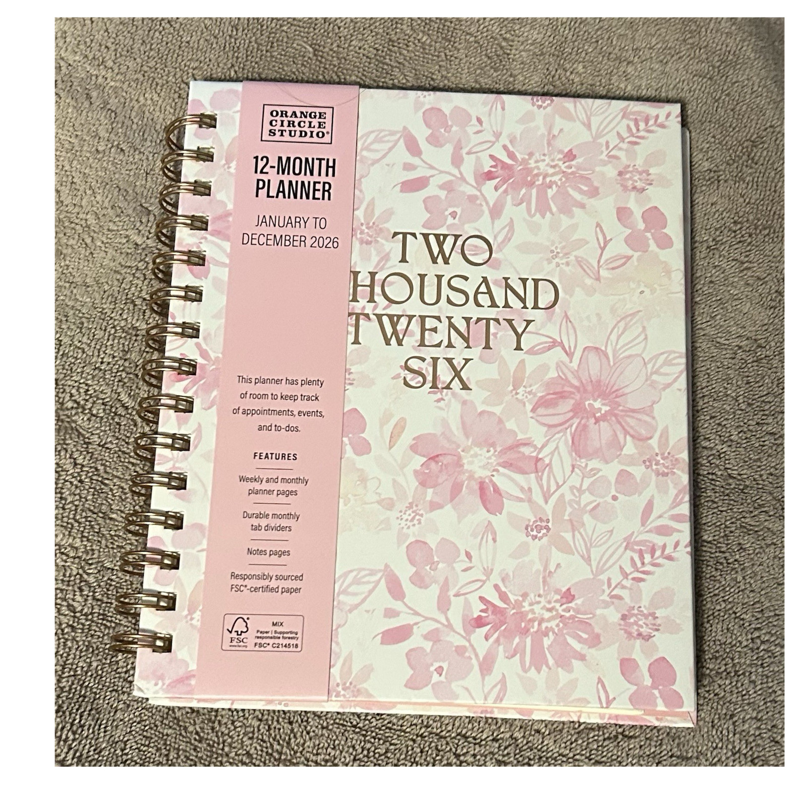 Orange Circle Studio 2026 12-Month Weekly/Monthly Planner Pink Floral Spiral