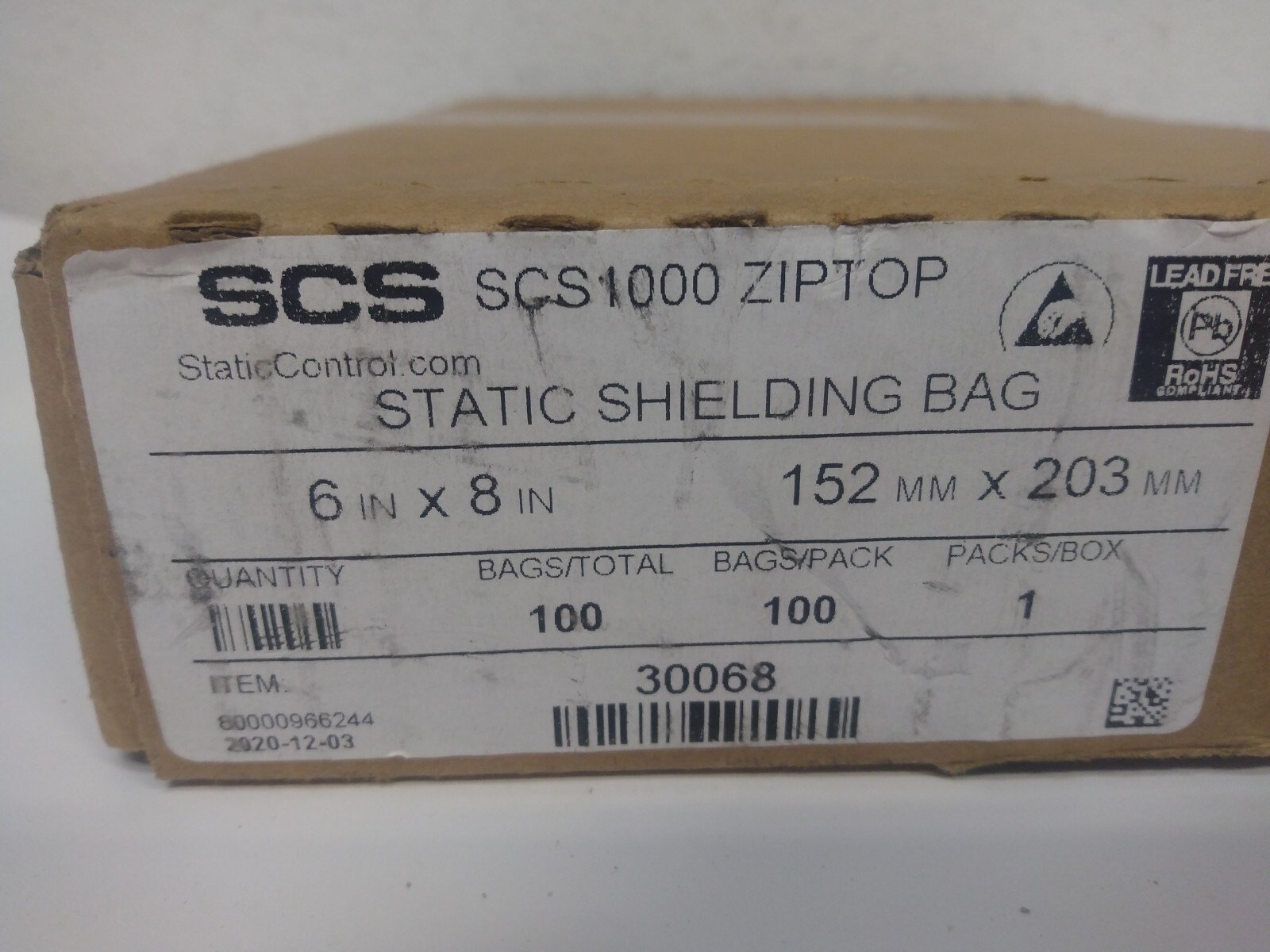 SCS1000 6″ x 8″ Static Shielding Bag ZIP Lot of 100 Bags Lead Free SCS