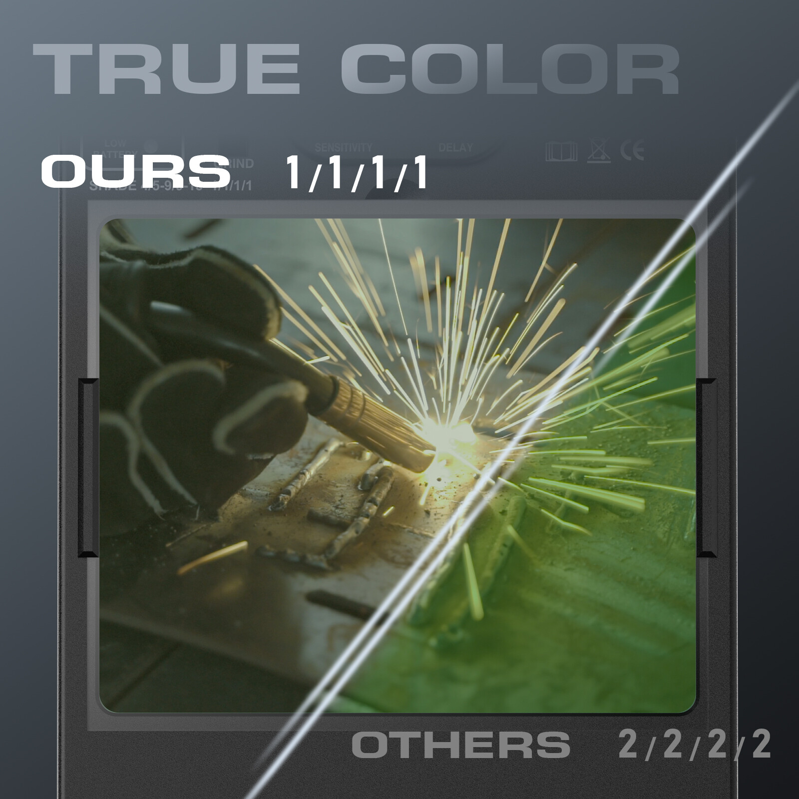 Large View True Color Solar Power Auto Darken Welding Helmet/Hood 4 Arc Sensors