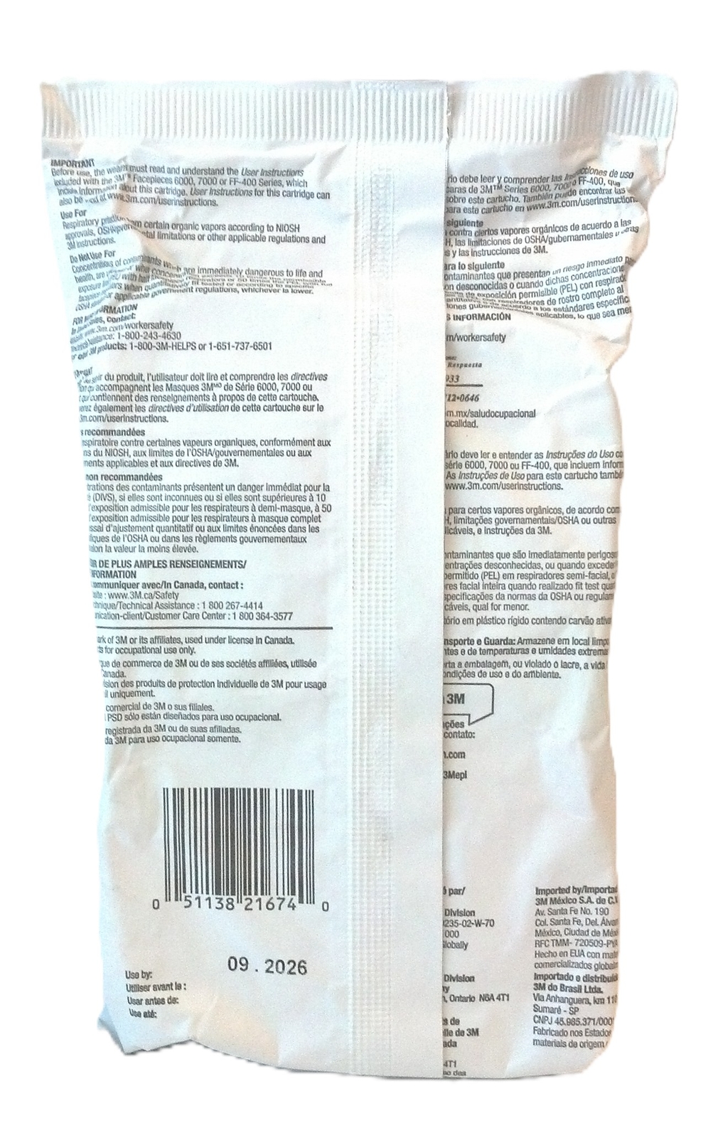 3M 6001 Respirator Organic Vapor Cartiridge – Lot of 2, Exp. 09/2026
