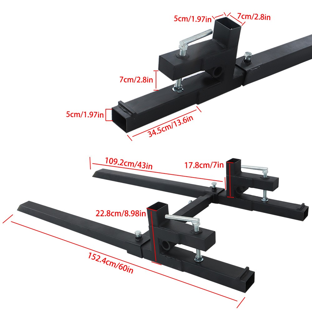 Tractor Bucket Clamp On Pallet Forks 60″ 2000lbs With Adjustable Stabilizer Bar