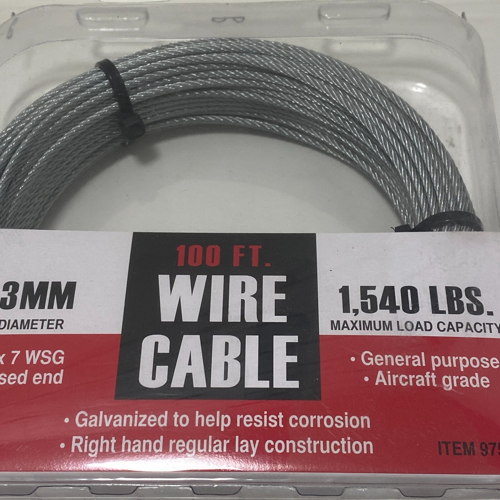 Galvanized Metal 100 Foot 3mm (1/8″) Wire Cable 1,540 lbs Aircraft Grade Fused