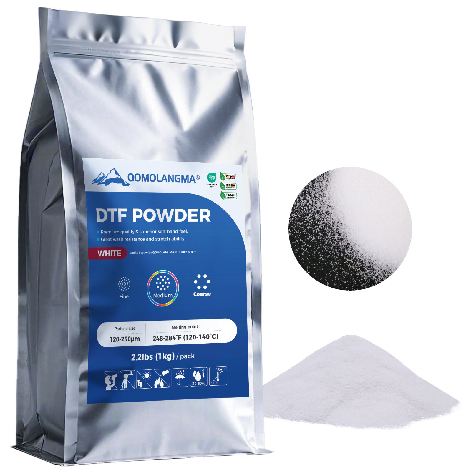 DTF Powder 2.2lbs / 1kg White Digital Transfer Hot Melt Adhesive Pretreat Powder