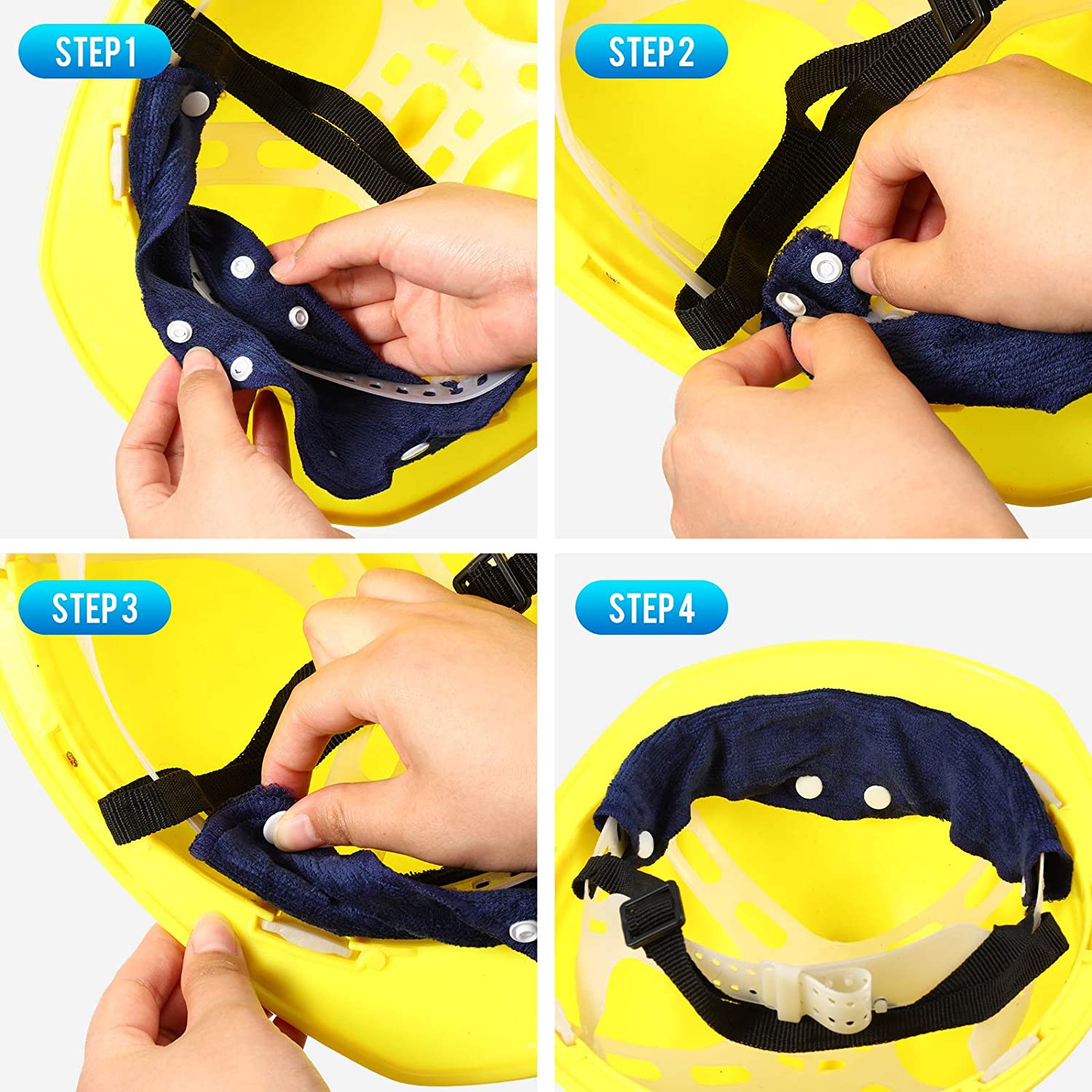 12 Pieces Hard Hat Sweatband Washable Hard Hat Liner Reusable Snap Sweat Band Li