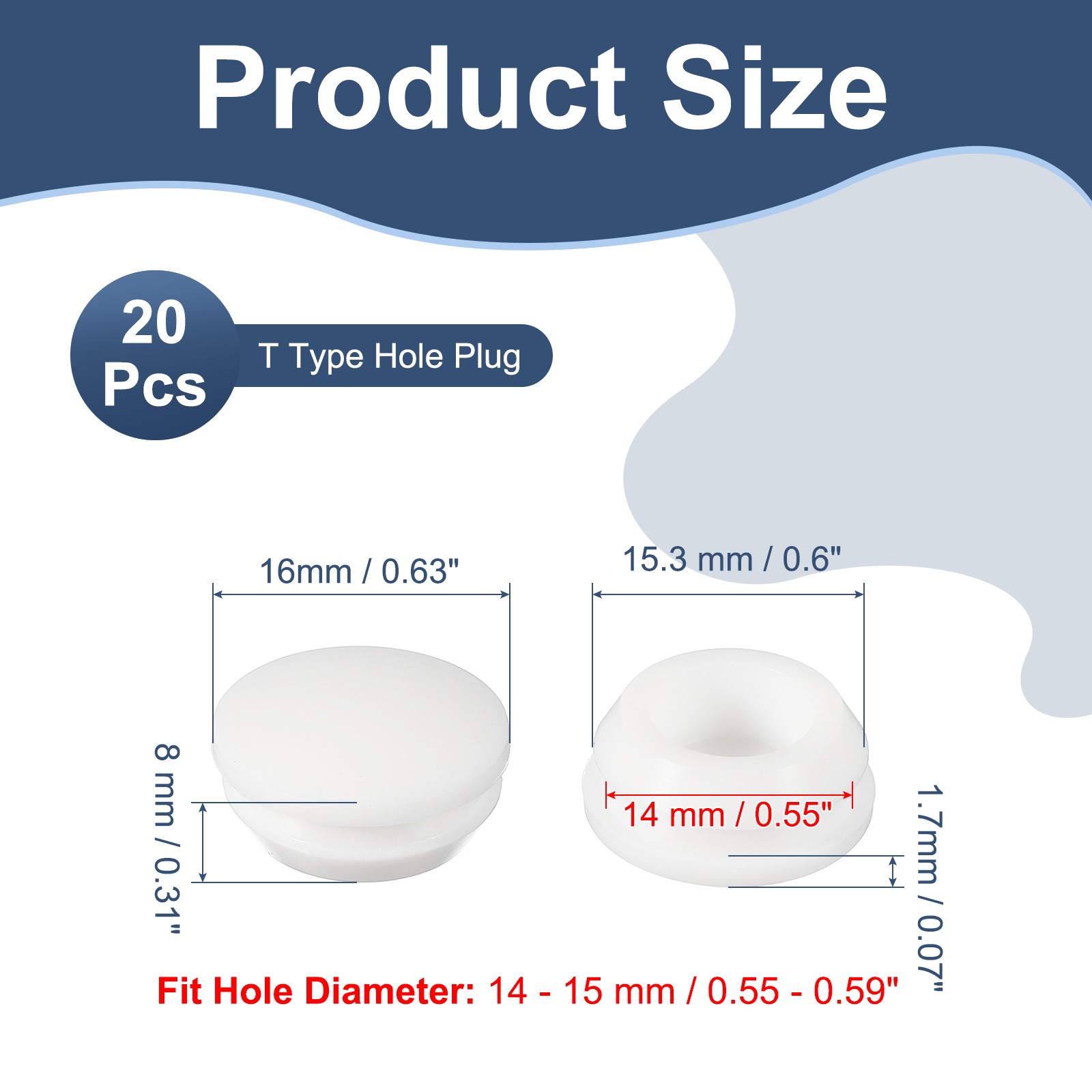 Rubber Silicone Hole Plugs for 14-15 mm Round Holes 14 mm & 20 Pack & White
