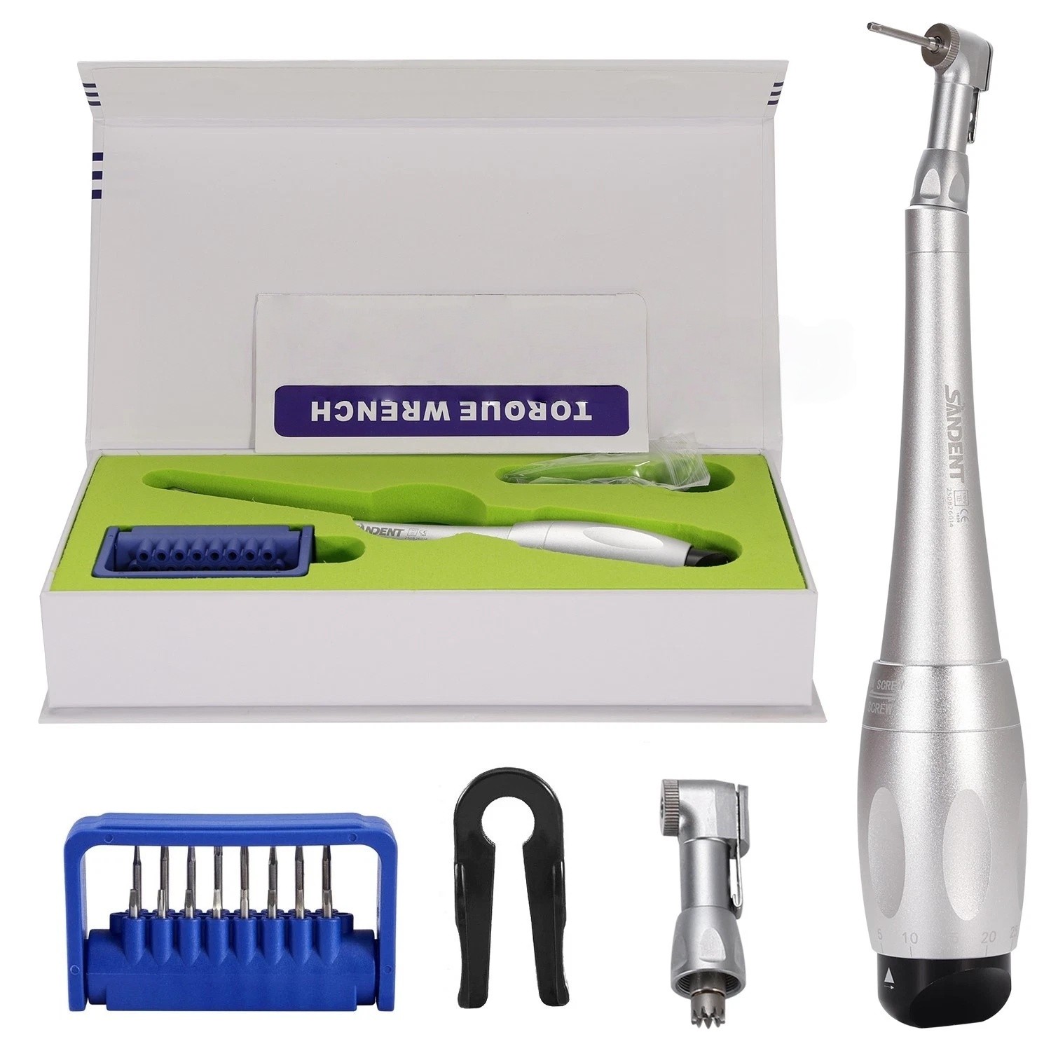 Universal Dental Implant Kit Torque Wrench Contra Angle W/ 16pcs Drivers Sliver