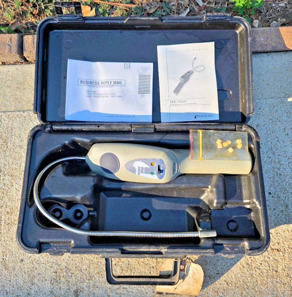 INFICON TEK-Mate Refrigerant Leak Detector Kit Case Manual Flexible Probe Used