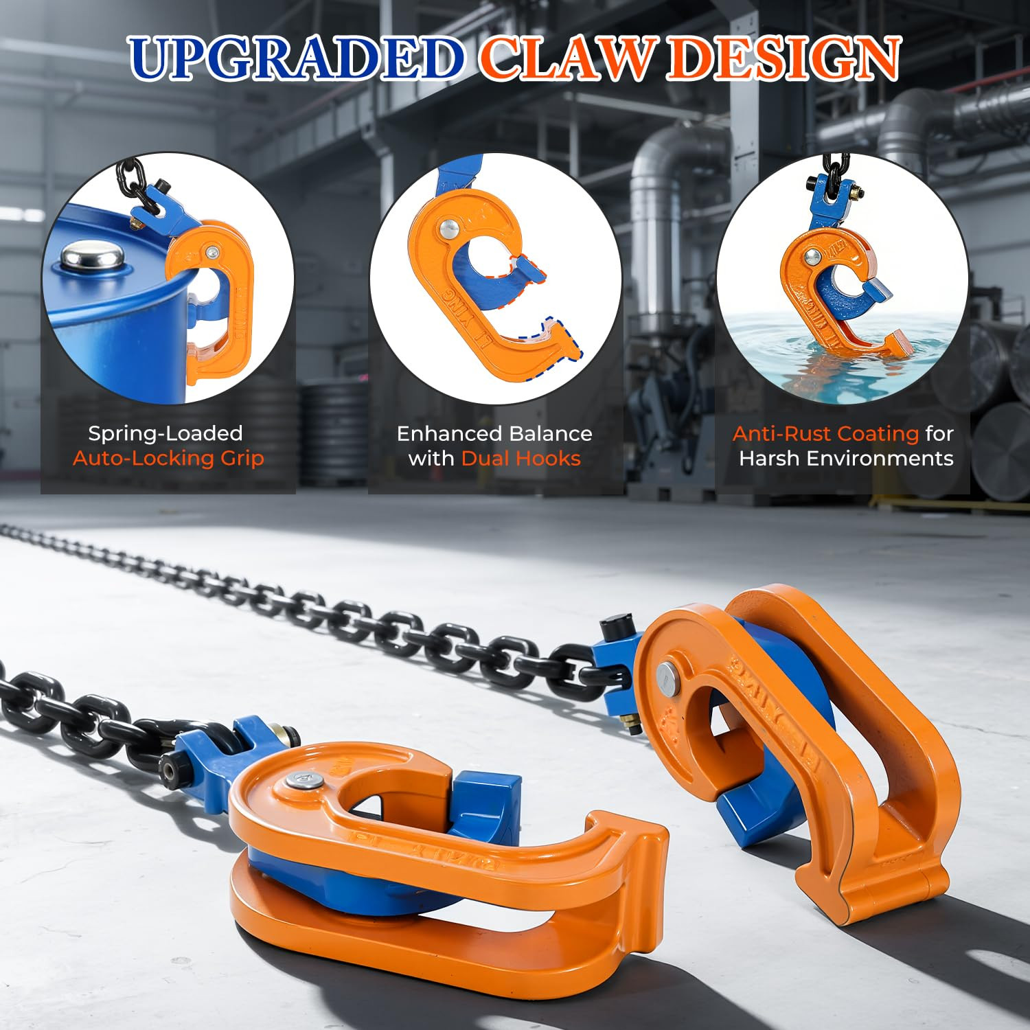 1 Ton Chain Drum Lifter with Carbon Steel Hook for 55 Gallon Drums