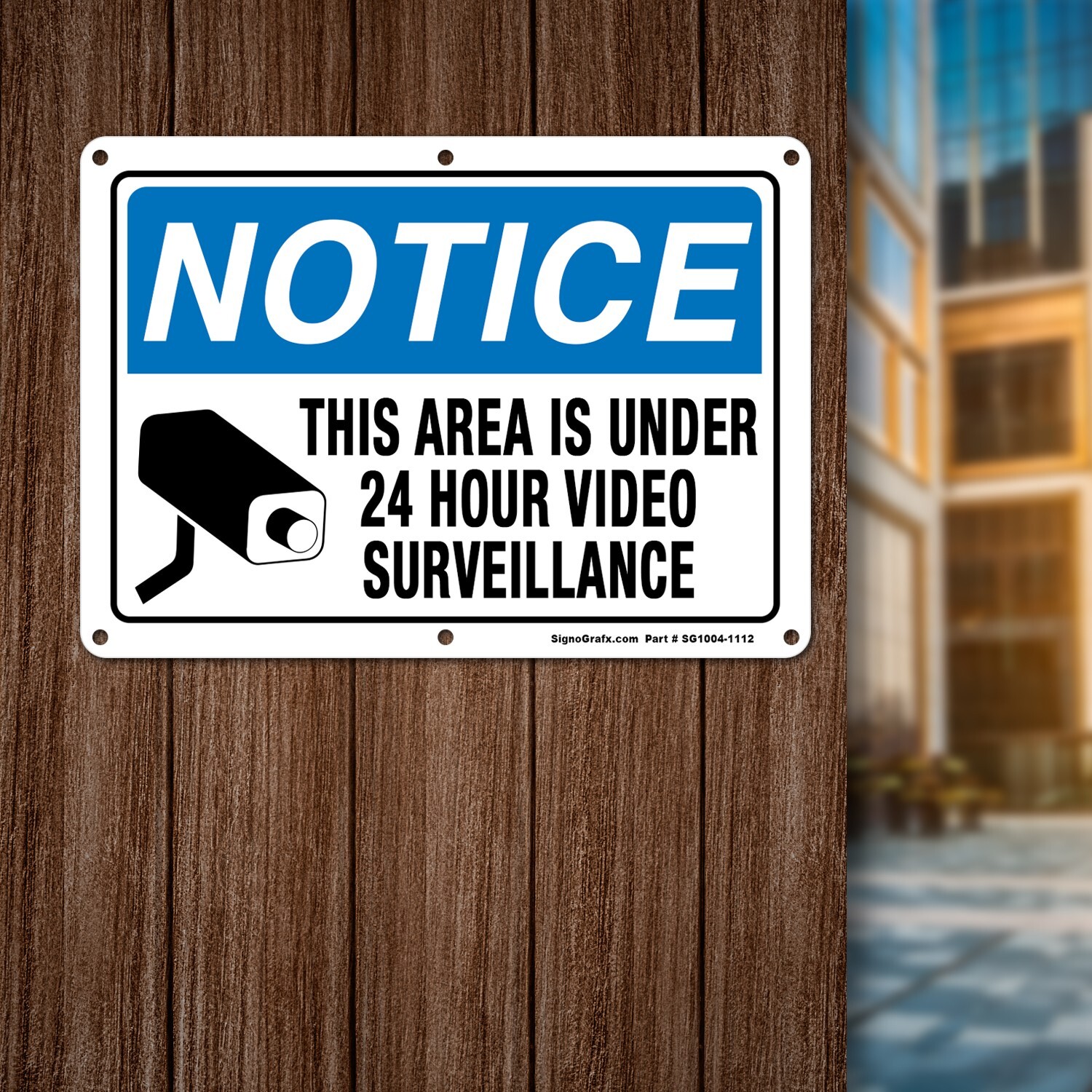 SIGNOGRAFX Private Property Under 24 Hours Video Surveillance 10×14 inches Sign