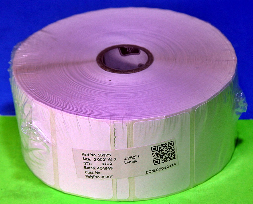 Zebra 18925 Polypro 3000T 2×1.25in 50.8×31.8mm TT Coated Permanent 1in 25.4mm