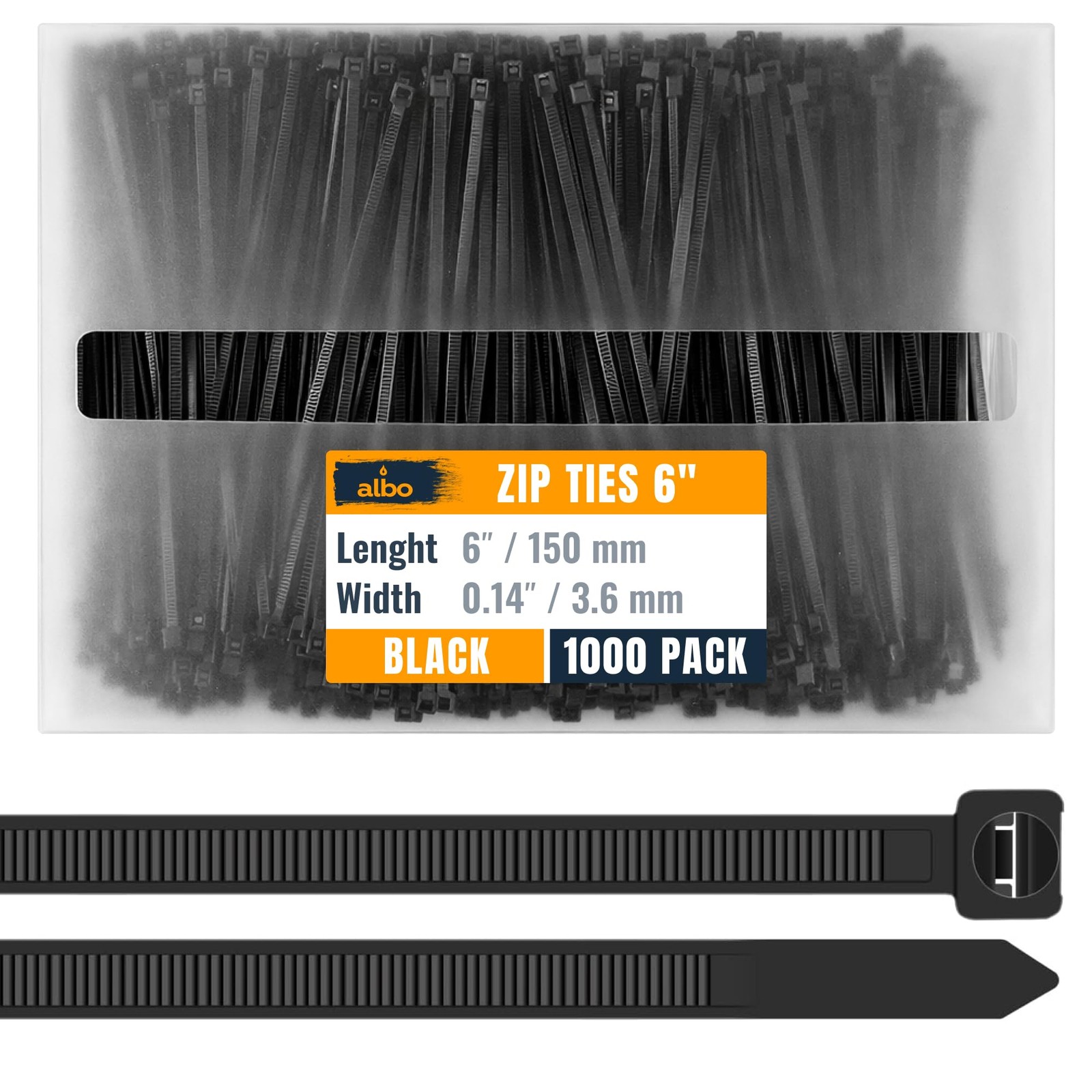 Zip Ties Black 6 Inch 1000 Pack 40 lb, Long Plastic Cable Ties Thick 0.14 Inc…