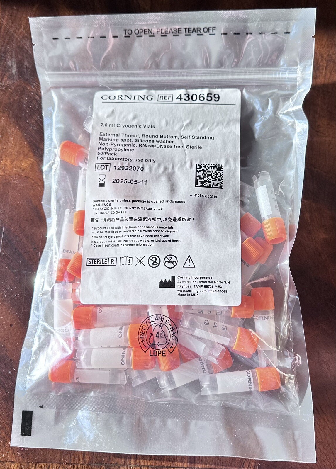 WOW!! Fifty (50) NEW Corning 2.0ml Cryogenic Vials No. 430659 Expires 2024-08-13