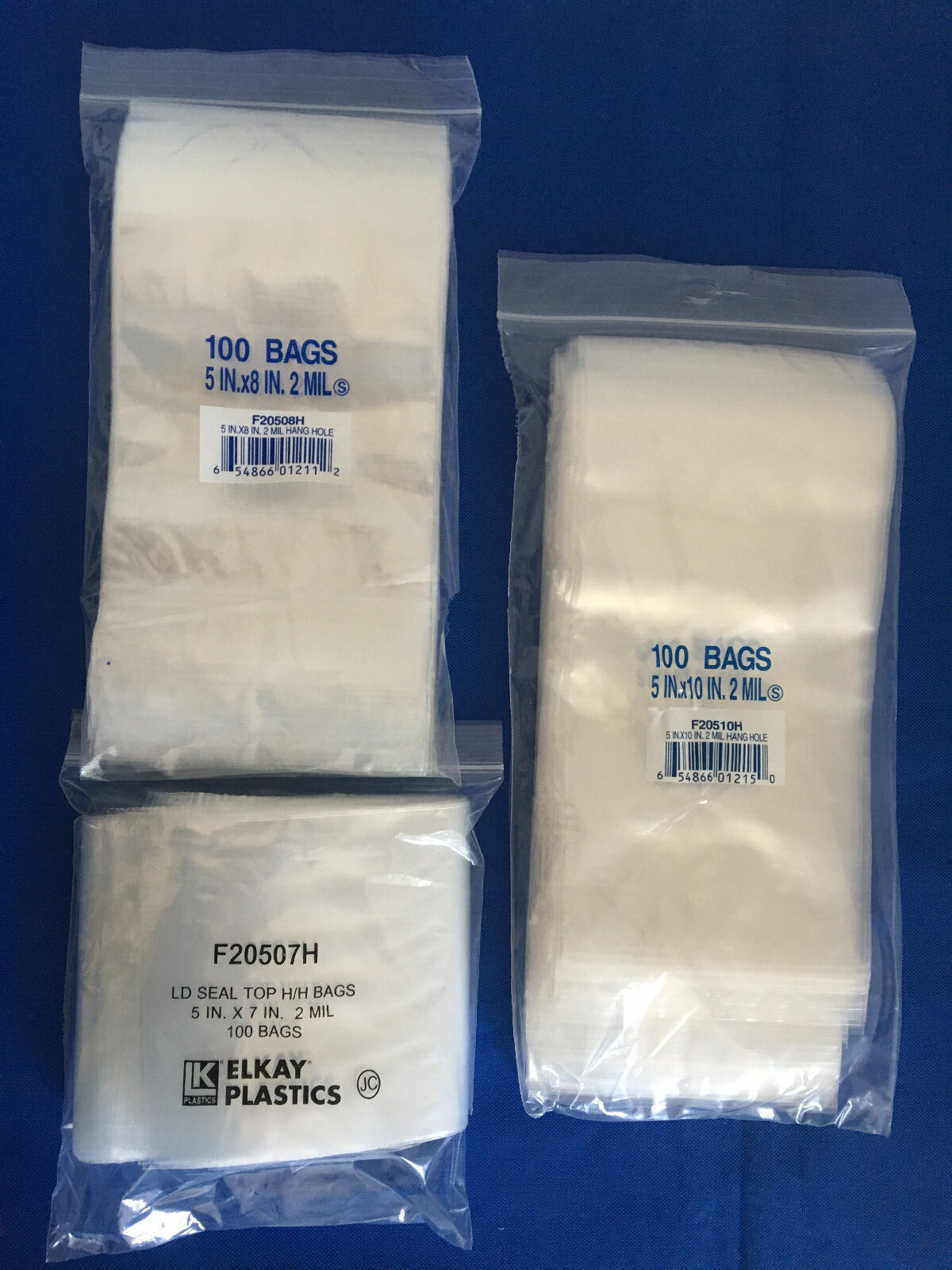 Clear Zipper Zip-Lock Seal Top Reclosable Hang Hole Plastic Poly Bags 2Mil 2-MIL